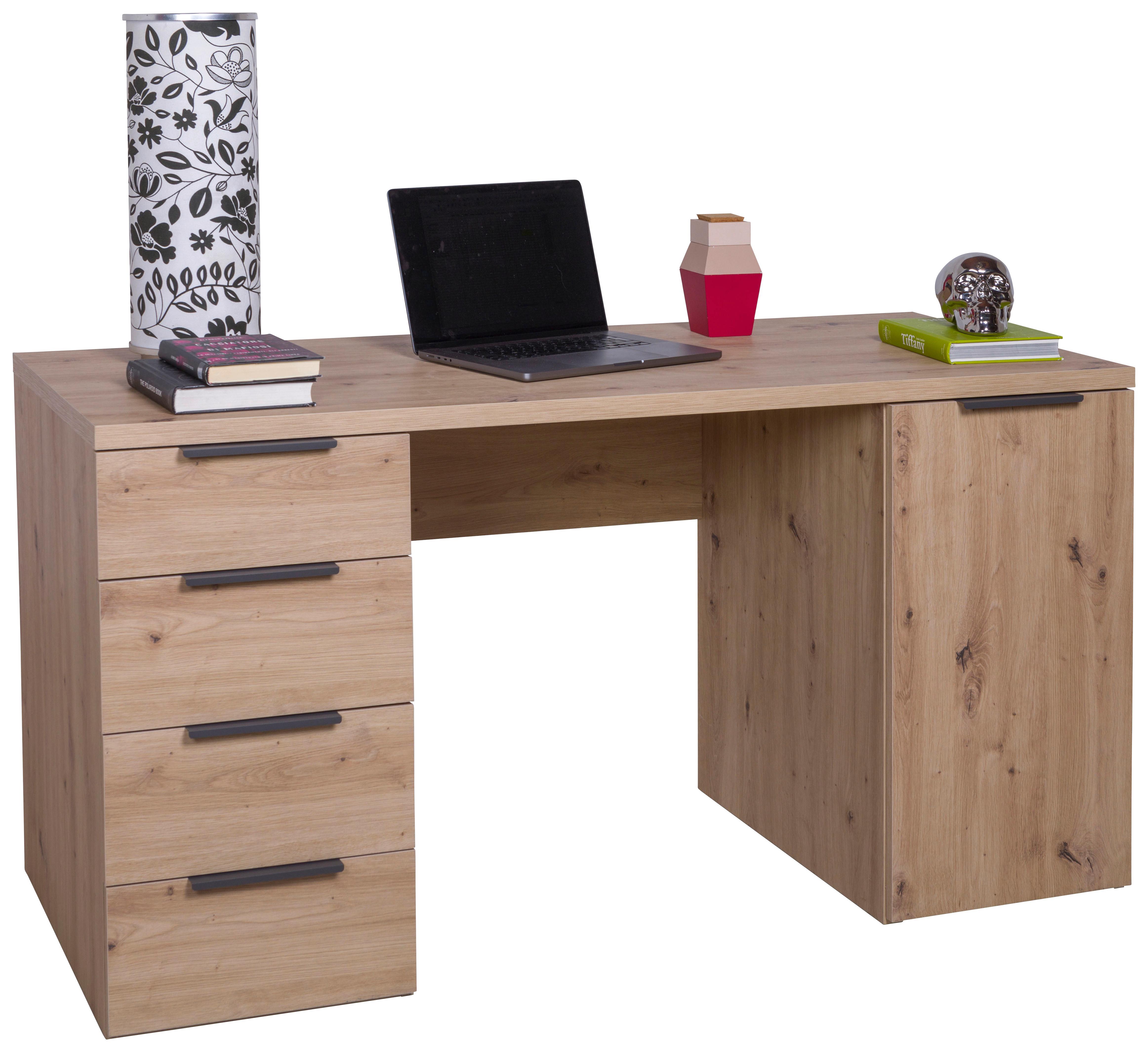 Schreibtisch in Eiche Artisan - Anthrazit/Eiche Artisan, MODERN, Holzwerkstoff/Metall (146/78/60cm) - Mömax