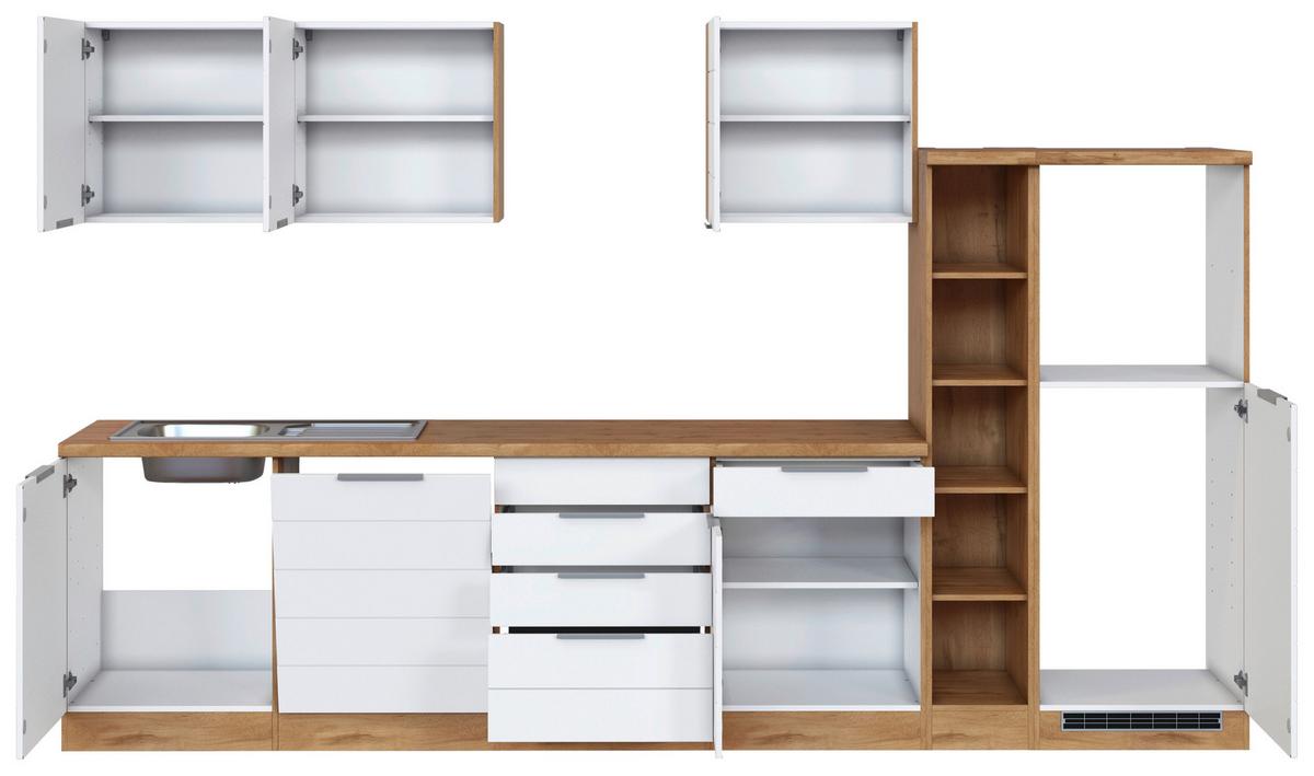 Küchenblock Florenz ohne Geräte ca. 330 cm Weiß/Eiche - Eiche Wotan/Weiß, Design, Holzwerkstoff/Metall (330cm) - Held
