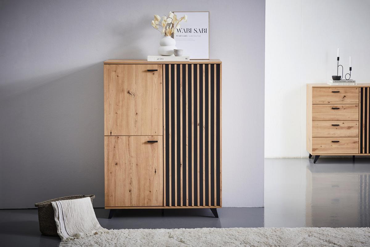 KOMODA WYSOKA SONJA - kolor dębowy/czarny, Lifestyle, materiał drewnopochodny/metal (93,5/126/40cm) - MID.YOU