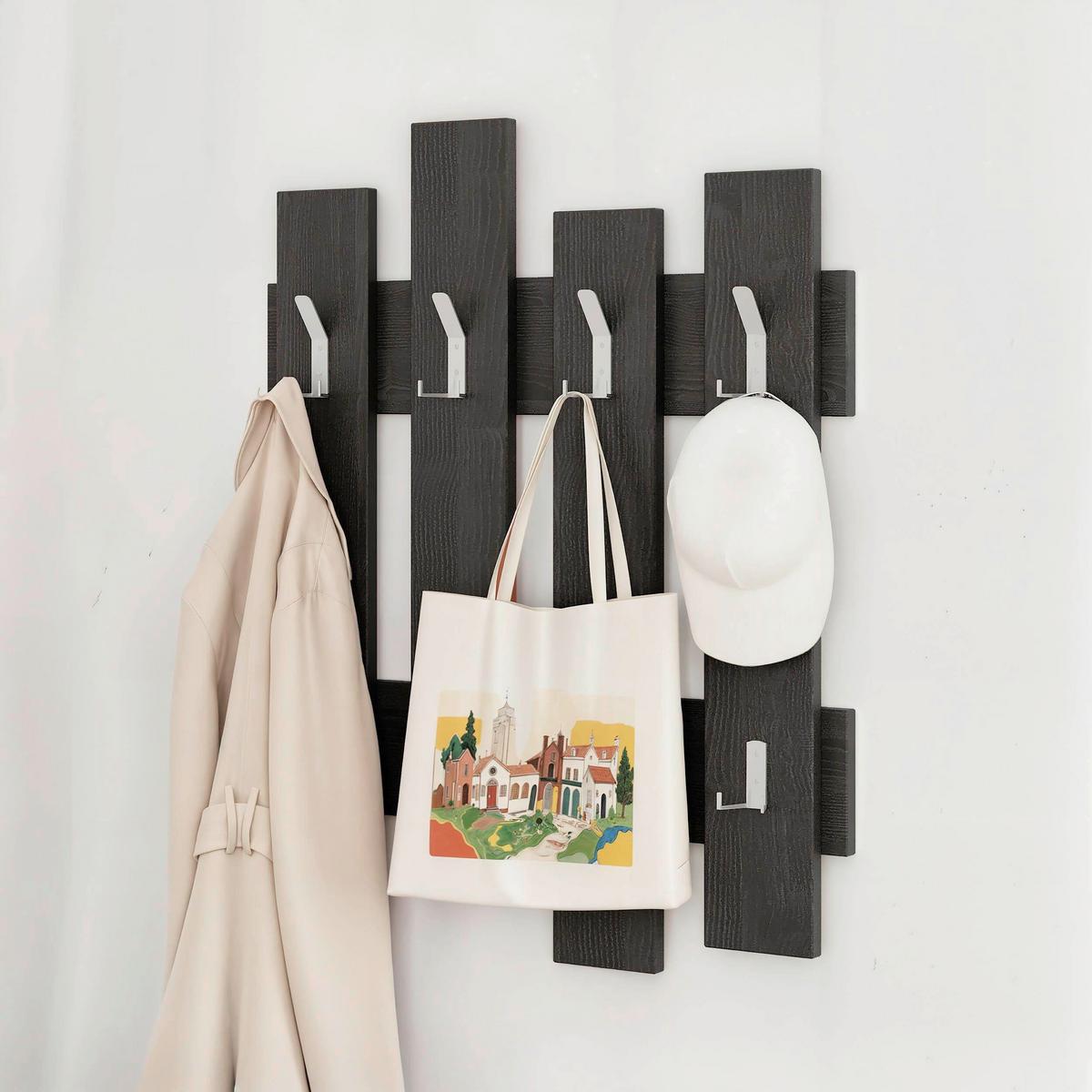 Stenski Obešalnik Wave, Črna - črna, Design, leseni material (64/81/4cm) - Livetastic