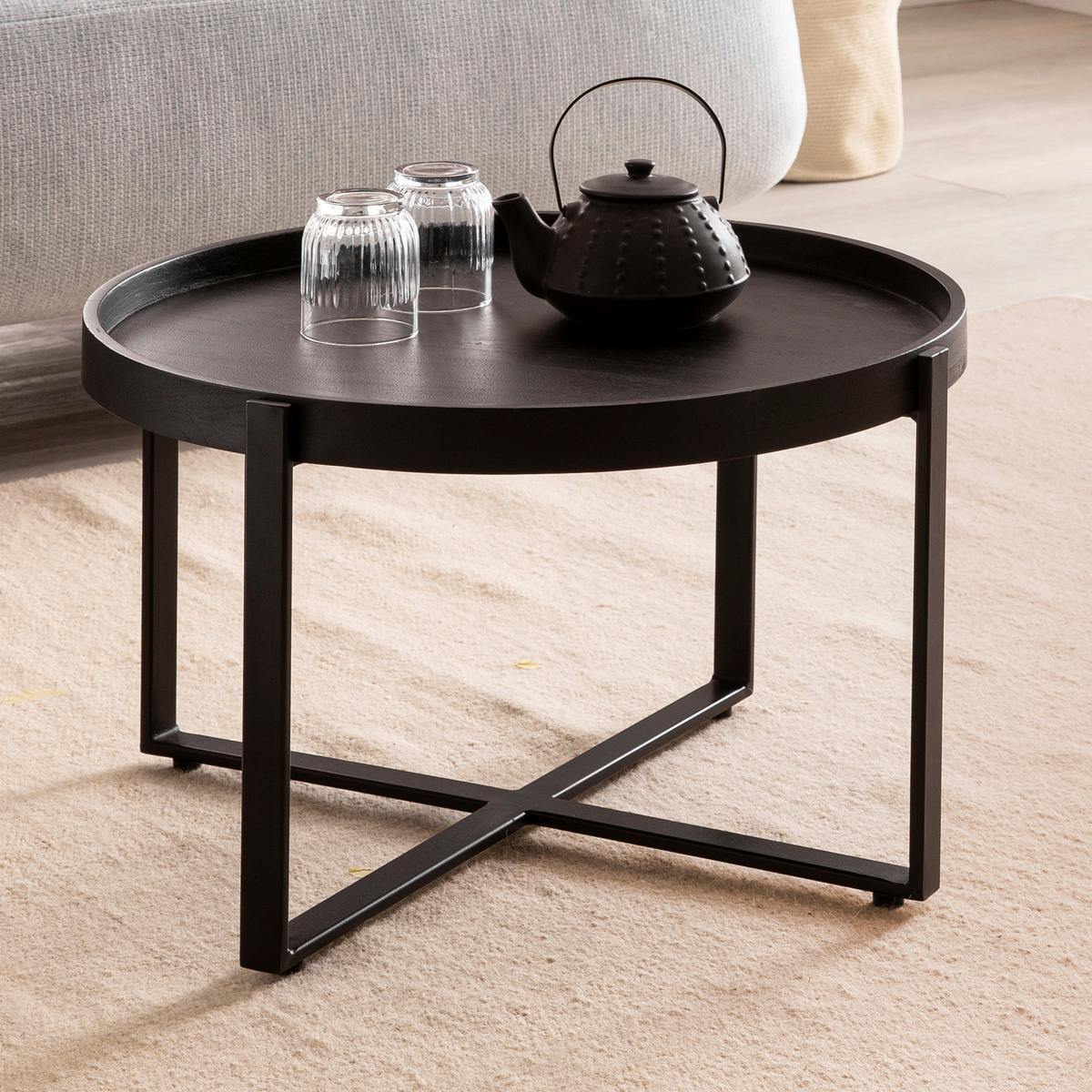 TABLE BASSE WL6.803 - noir, Design, métal/bois (60/60/35cm) - MID.YOU