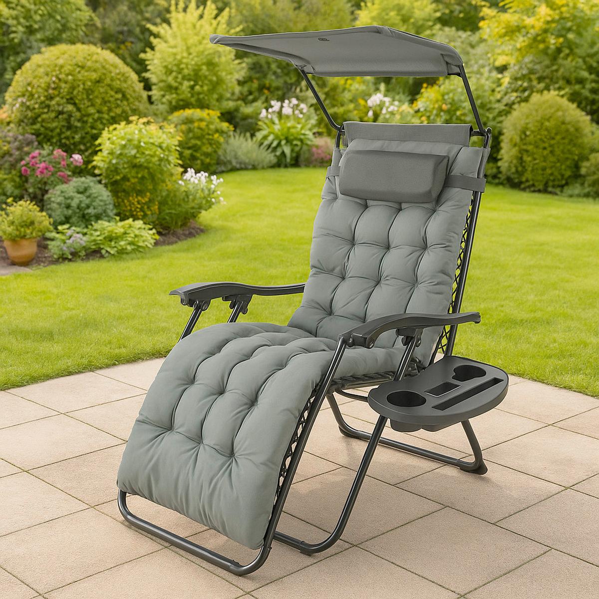 GARTENLIEGE MALTOSA XL - Hellgrau, Modern, Textil/Metall (64/133/91cm) - Gardenson