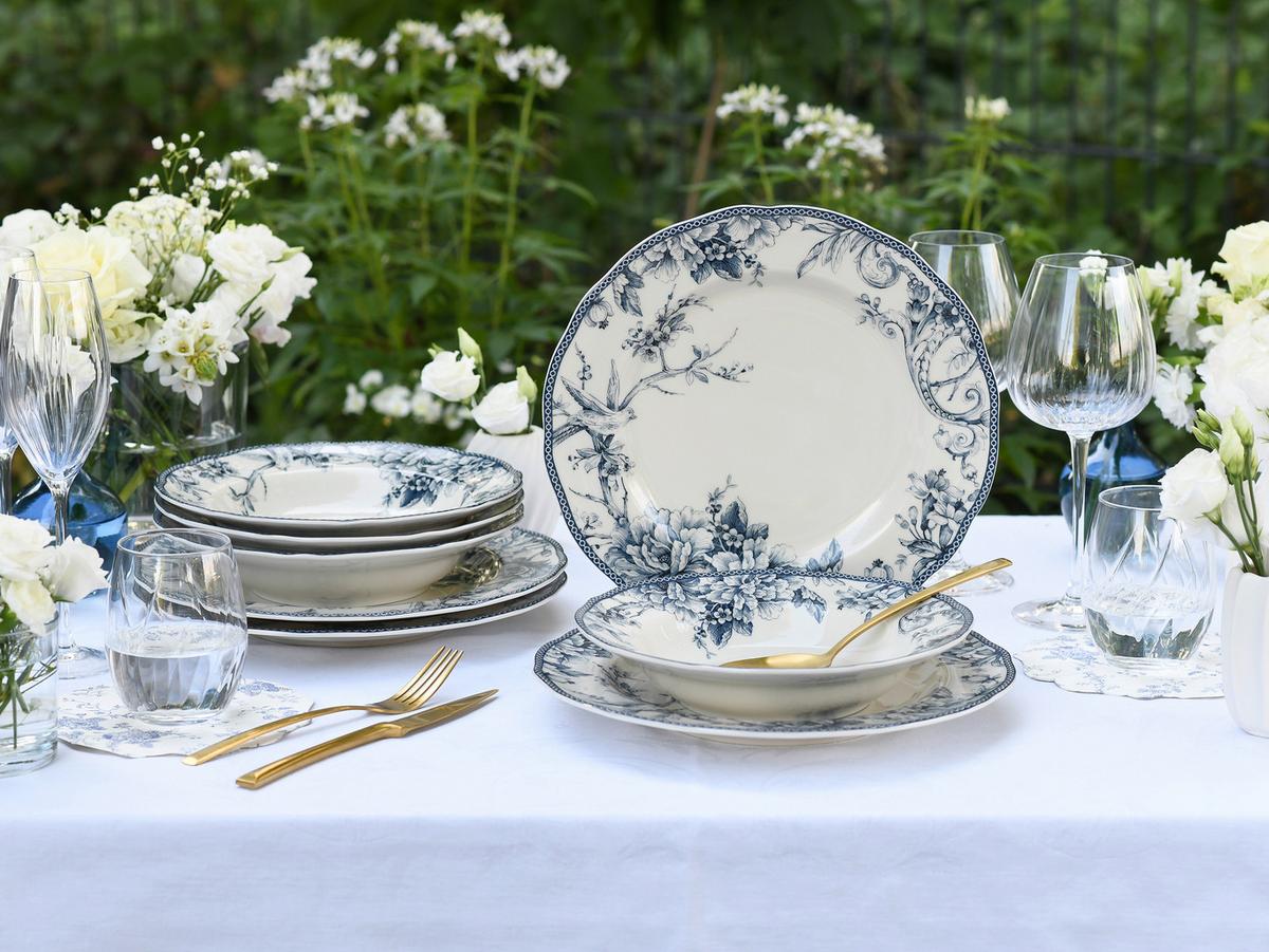 Serviciu de masă Adelaide 8/1 - albastru/alb, Basics, ceramică - Creatable