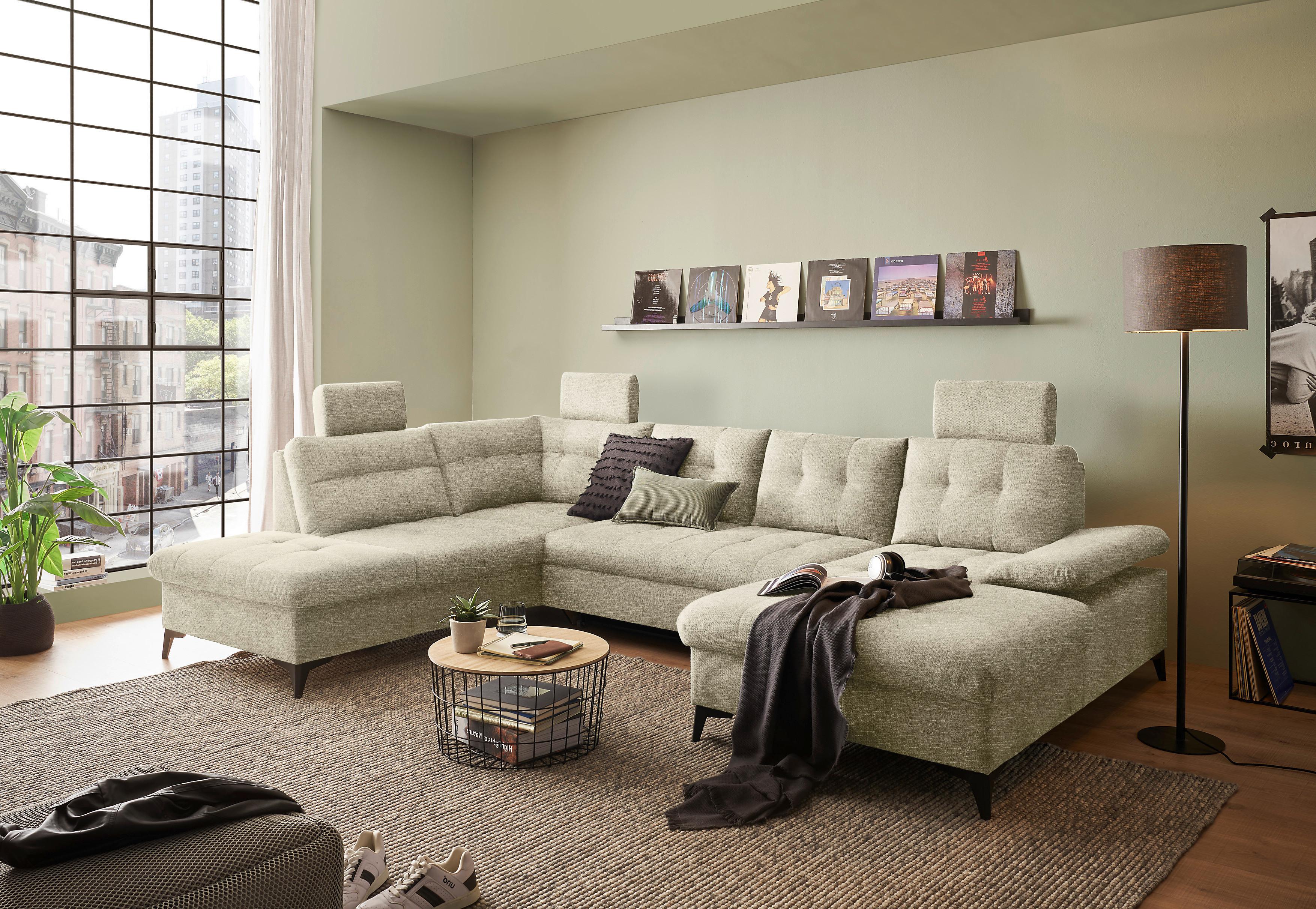 Wohnlandschaft Durban U ca. 218x324x170 cm Beige - Beige/Schwarz, KONVENTIONELL, Kunststoff/Textil (218/324/170cm) - MID.YOU