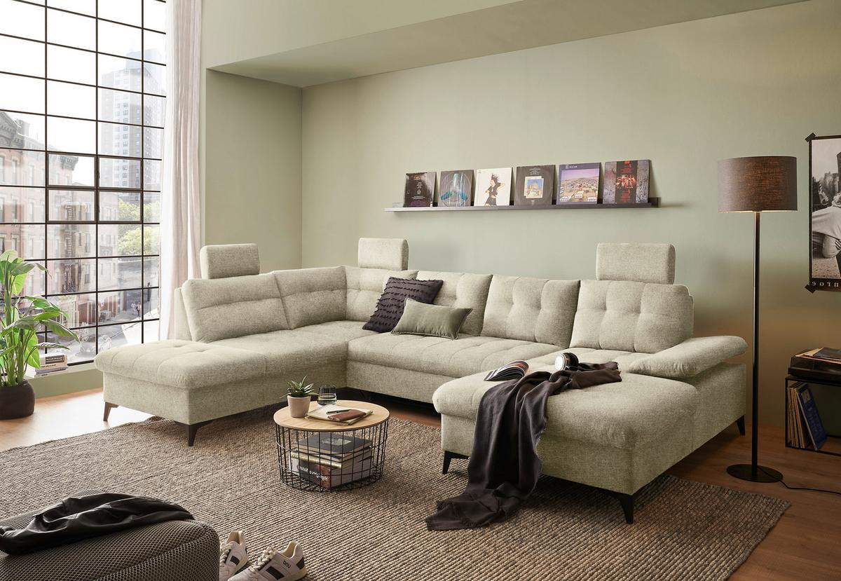 Wohnlandschaft Durban U ca. 218x324x170 cm Beige - Beige/Schwarz, KONVENTIONELL, Kunststoff/Textil (218/324/170cm) - MID.YOU