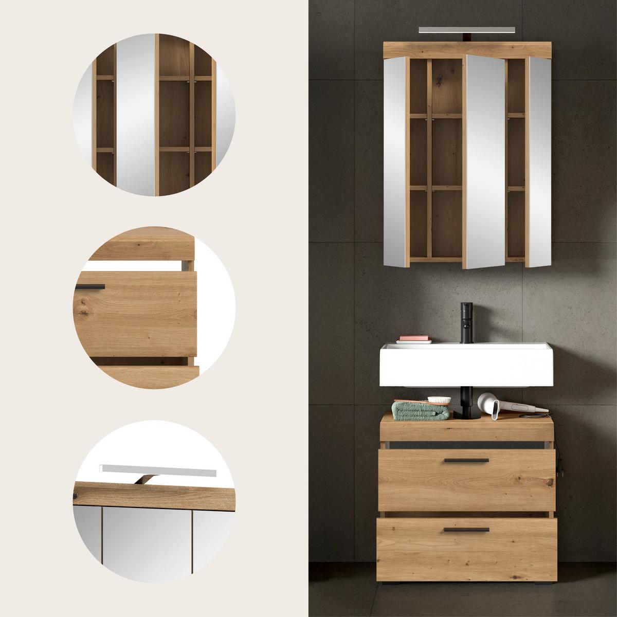 Badezimmer Scout Eiche Artisan 2-teilig - Schwarz/Eiche Artisan, Trend, Glas/Holzwerkstoff (60cm) - MID.YOU