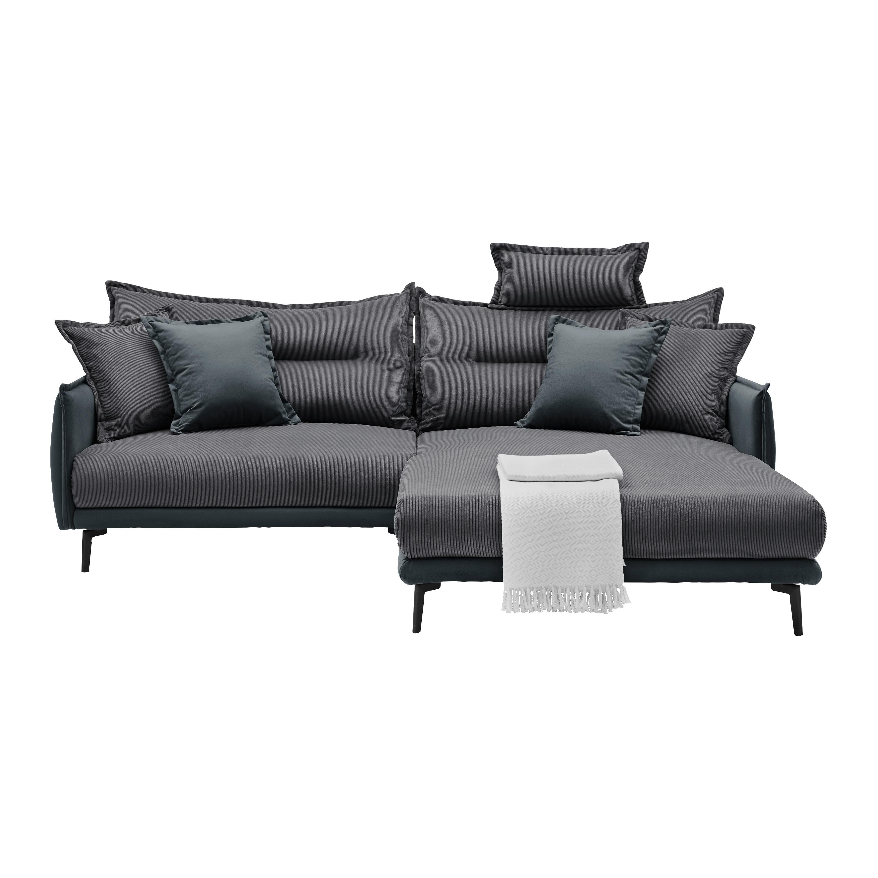 Ecksofa Nuovo Dunkelgrau - Dunkelgrau/Schwarz, MODERN, Textil/Metall (245/72-113/190cm) - Mömax