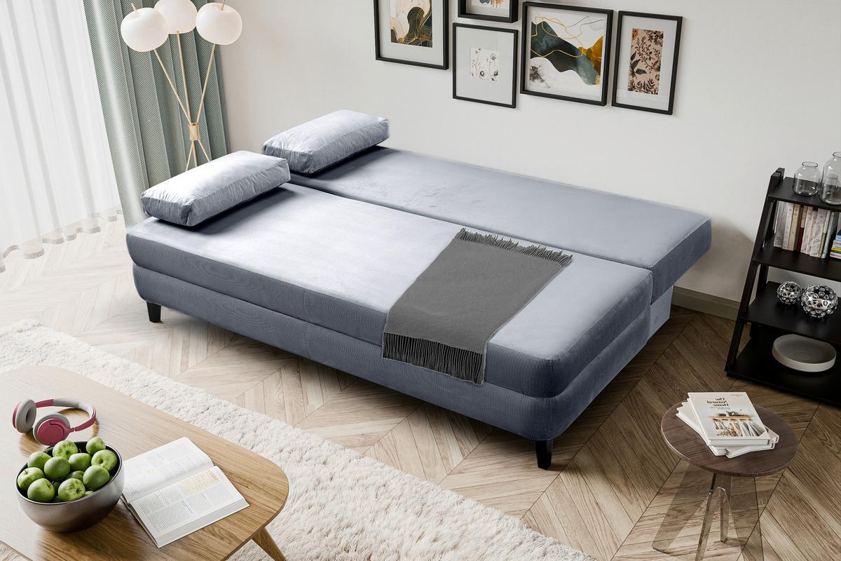 Schlafsofa Sorto Blaugrau - Blaugrau/Schwarz, Basics, Holz/Textil (200/91/100cm) - MID.YOU