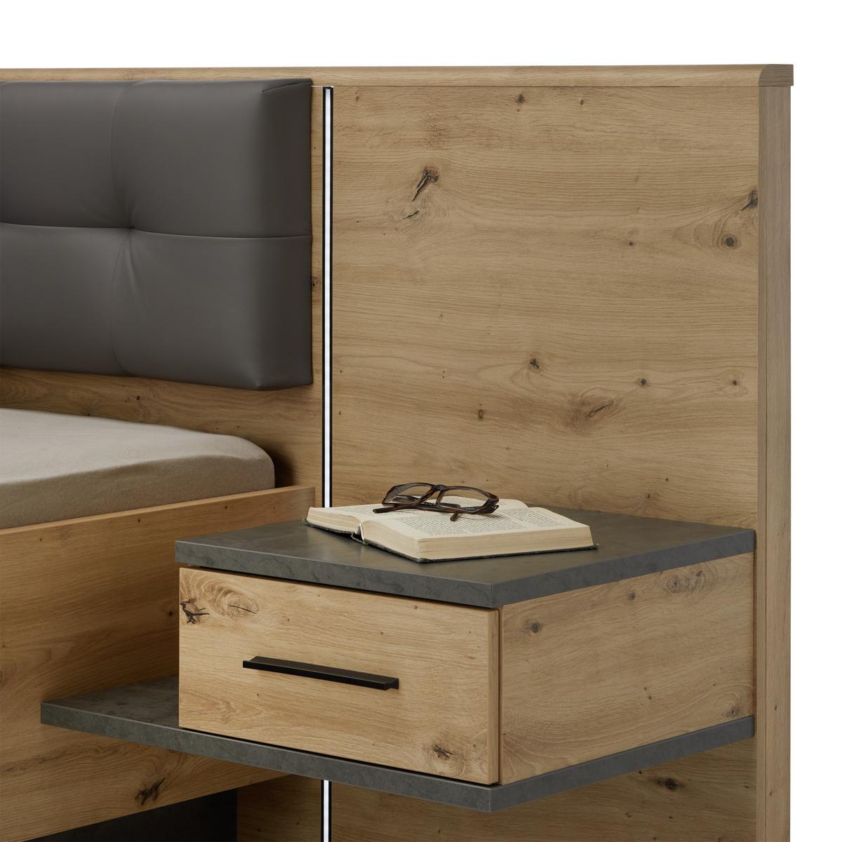 Set Kreveta I Noćnih Ormarića Chanton - boje hrasta/tamno siva, Moderno, drvni materijal/metal (180/200cm) - Modern Living