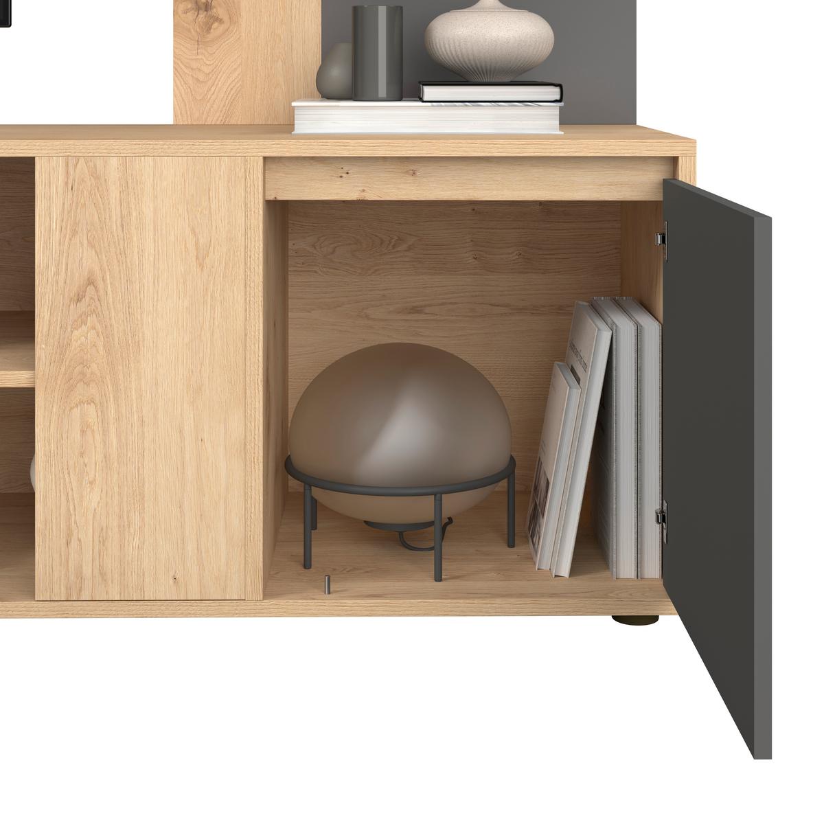 Regal Za Dnevni Boravak Caneva - hrast Artisan/crna, Moderno, staklo/drvni materijal (268/134/40,3cm) - Modern Living