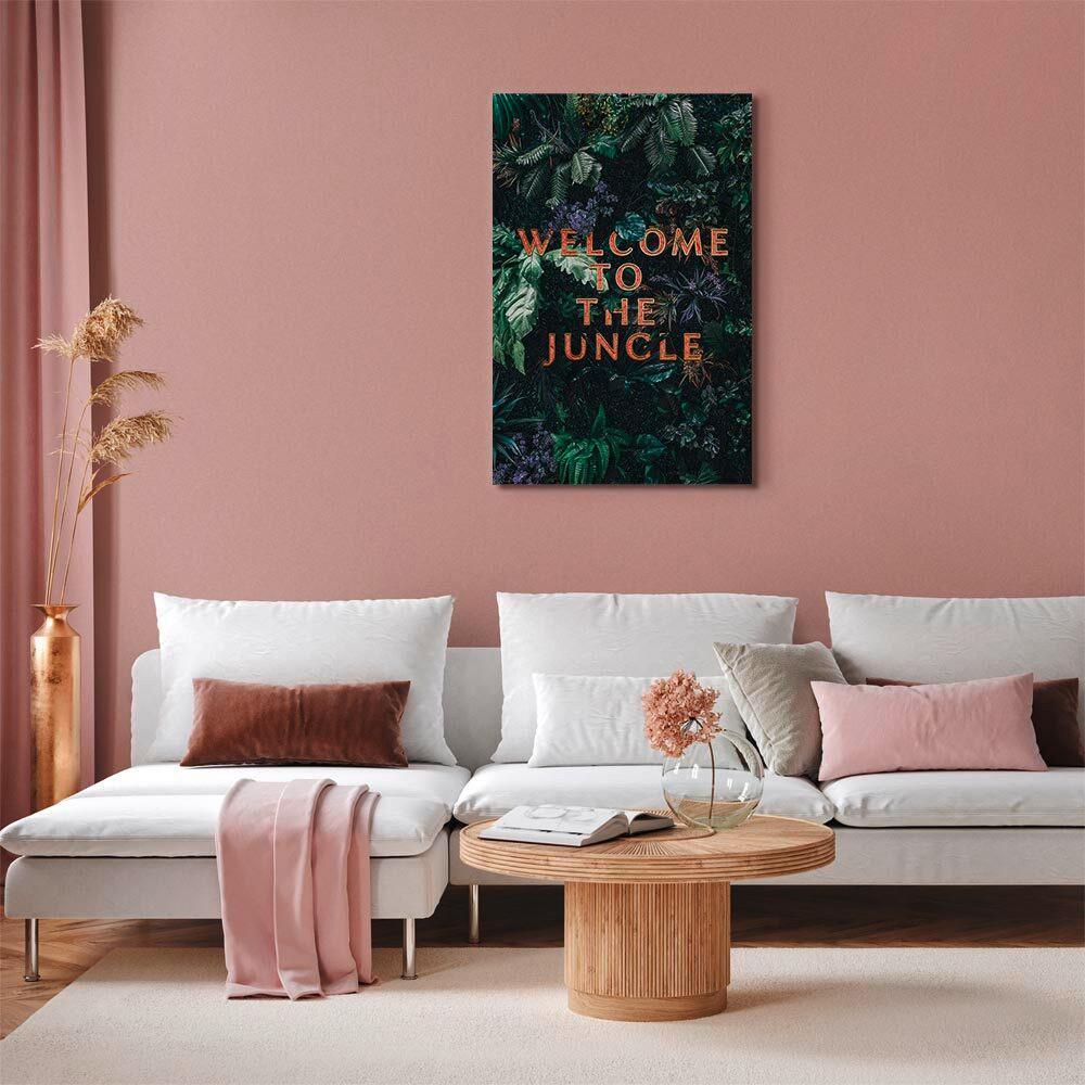Slika Na Platnu Welcome To The Jungle - zlate barve/gozdno zelena, Basics, tekstil/les (80/120/1.2cm) - artgeist