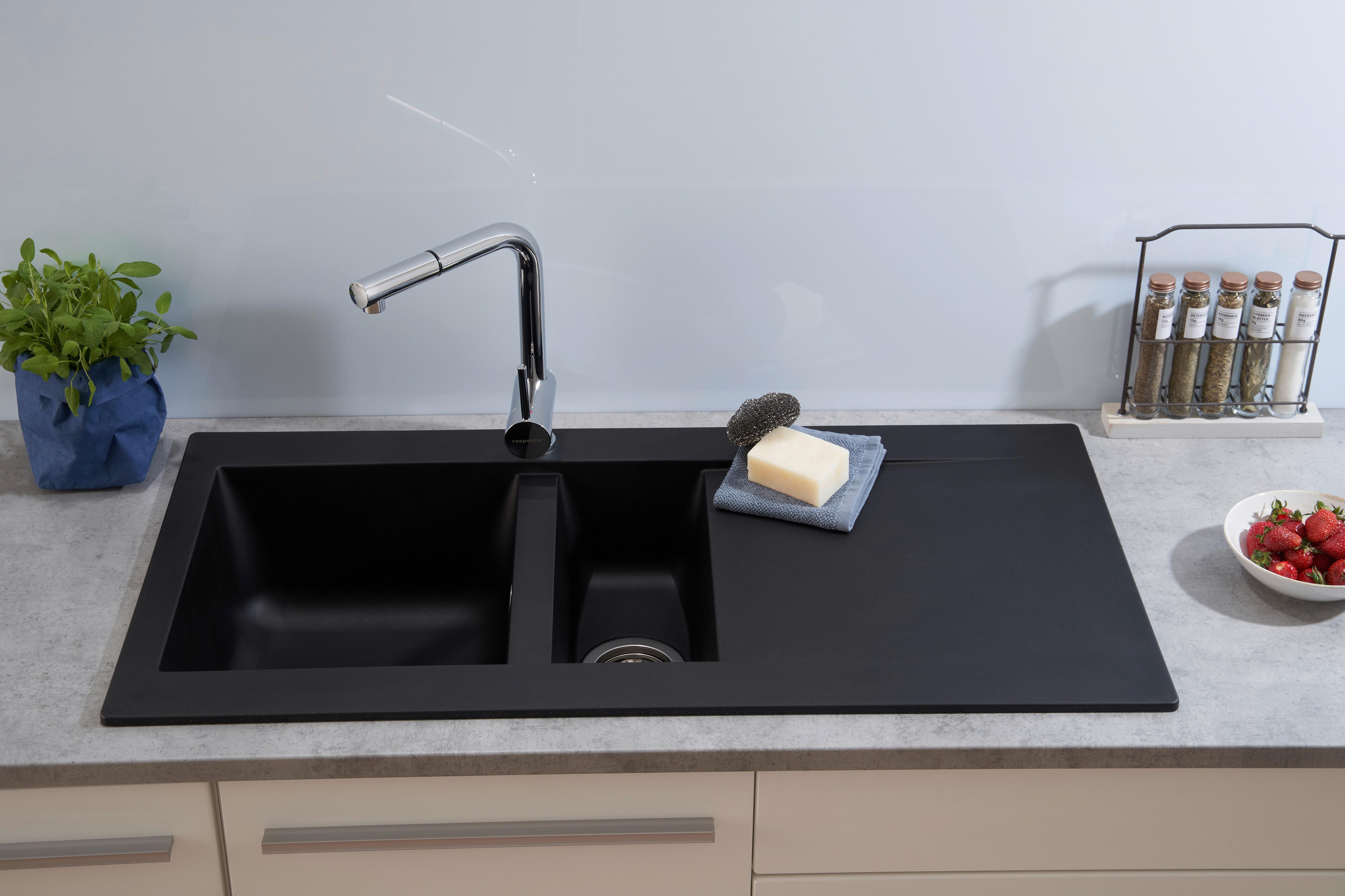 Einbauspüle Denver ca. 100x20x50 cm Schwarz - Schwarz, Trend, Glas/Kunststoff (100/20/50cm) - Respekta