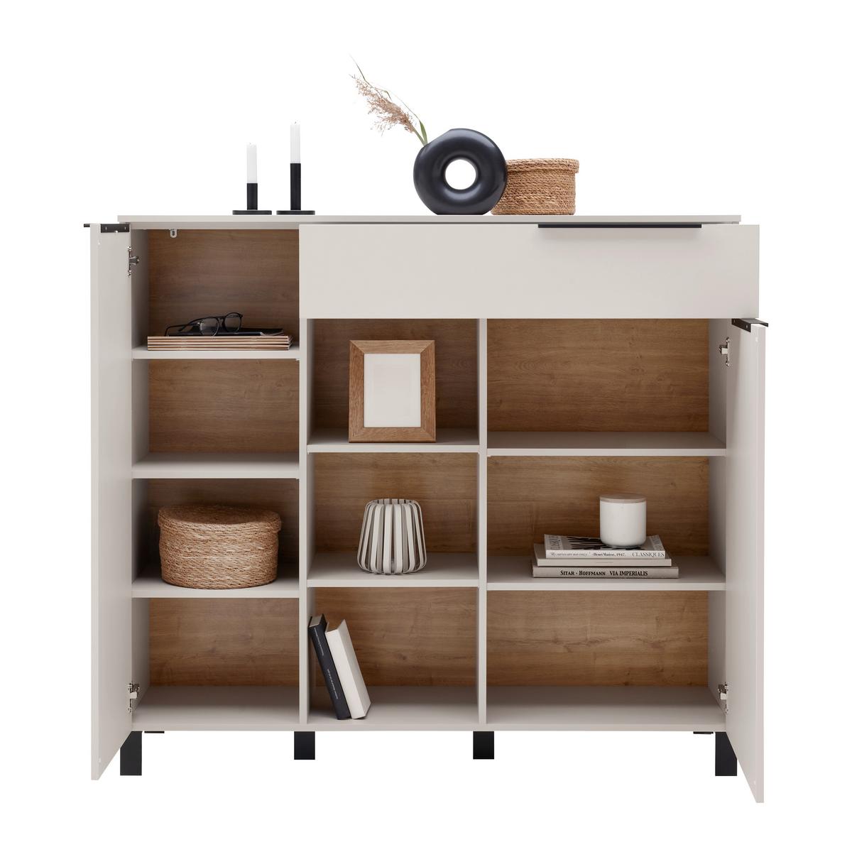 Highboard GW-Fresno in Kaschmir - Kaschmir/Schwarz, Modern, Holzwerkstoff/Metall (130/121/40cm) - Premium Living