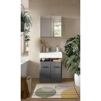 Badezimmer Soft 2-tlg. ca. 60 cm Grau hochglanz - Grau Hochglanz/Schwarz, MODERN, Holzwerkstoff/Kunststoff (60cm) - MID.YOU