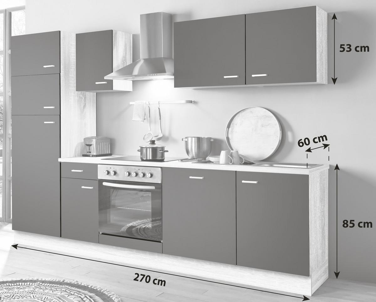 Menke Küchenblock Classic Dunkelbraun/Eiche ca. 270cm - Dunkelbraun/Silberfarben, KONVENTIONELL, Holzwerkstoff/Kunststoff (270cm) - Menke