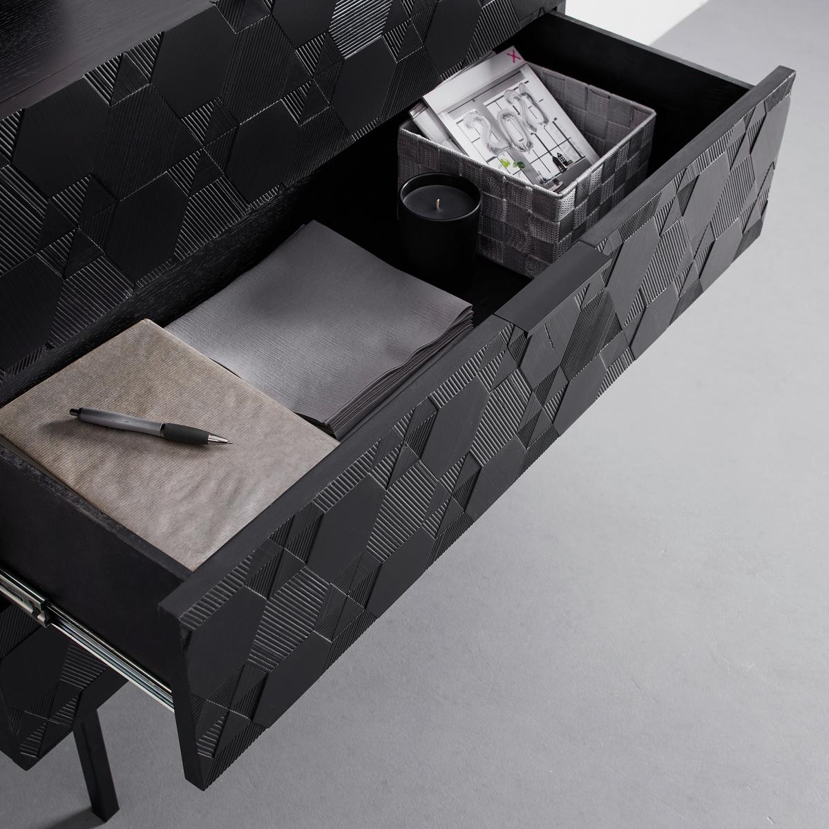 Kommode Roma Schwarz MDF/Echtholz - Schwarz, MODERN, Holz/Metall (85/80/40cm) - Bessagi Home