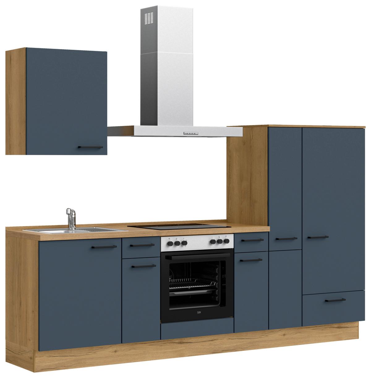 Küchenblock Easytouch Low m. Geräten Blau - Blau/Eichefarben, MODERN, Holzwerkstoff/Metall (270cm) - Nobilia