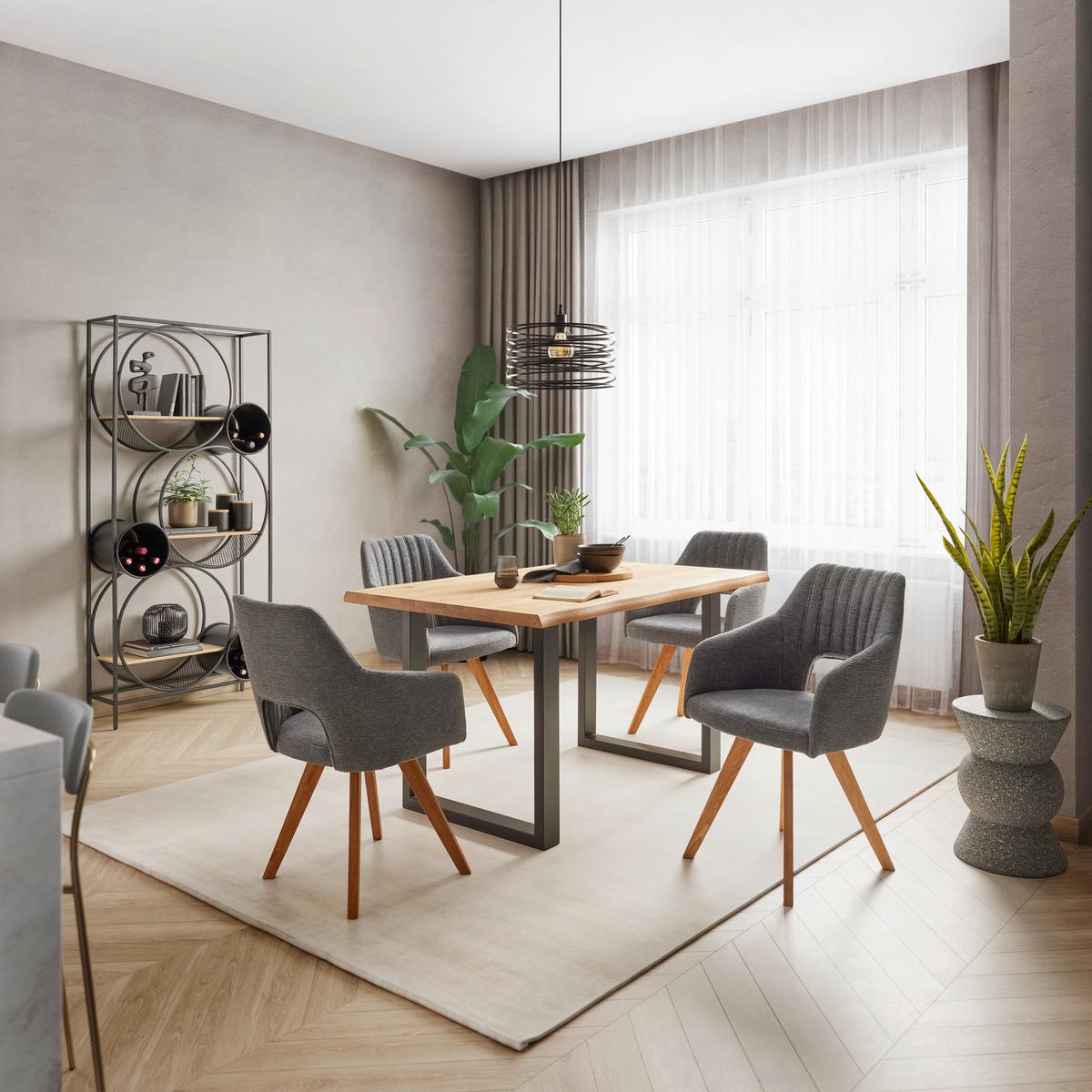 KRZESŁO Z PODŁOKIETNIKAMI IRIS - kolor dębowy/antracytowy, Konventionell, drewno/tkanina (60/86/57cm) - Zandiara