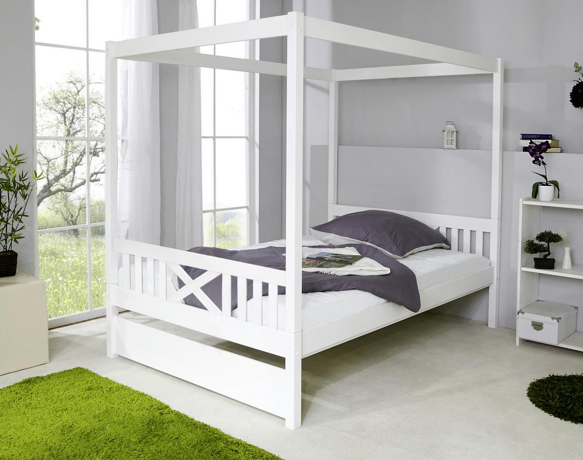 Postelja Z Baldahinom Lino, Bela, 140x200 - bela, Moderno, les (140/200cm) - MID.YOU