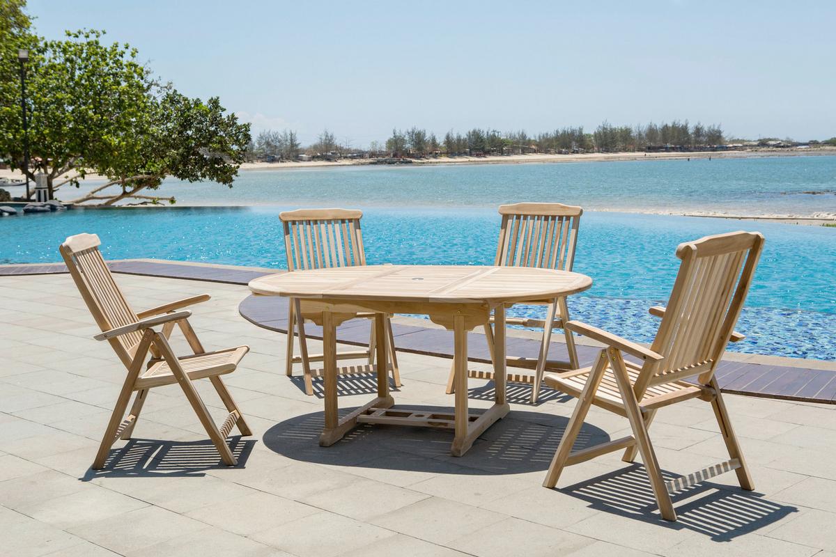 Gartentischgruppe 5-tlg. Naturfarben Teakholz - Naturfarben, Natur, Holz - Gardenson