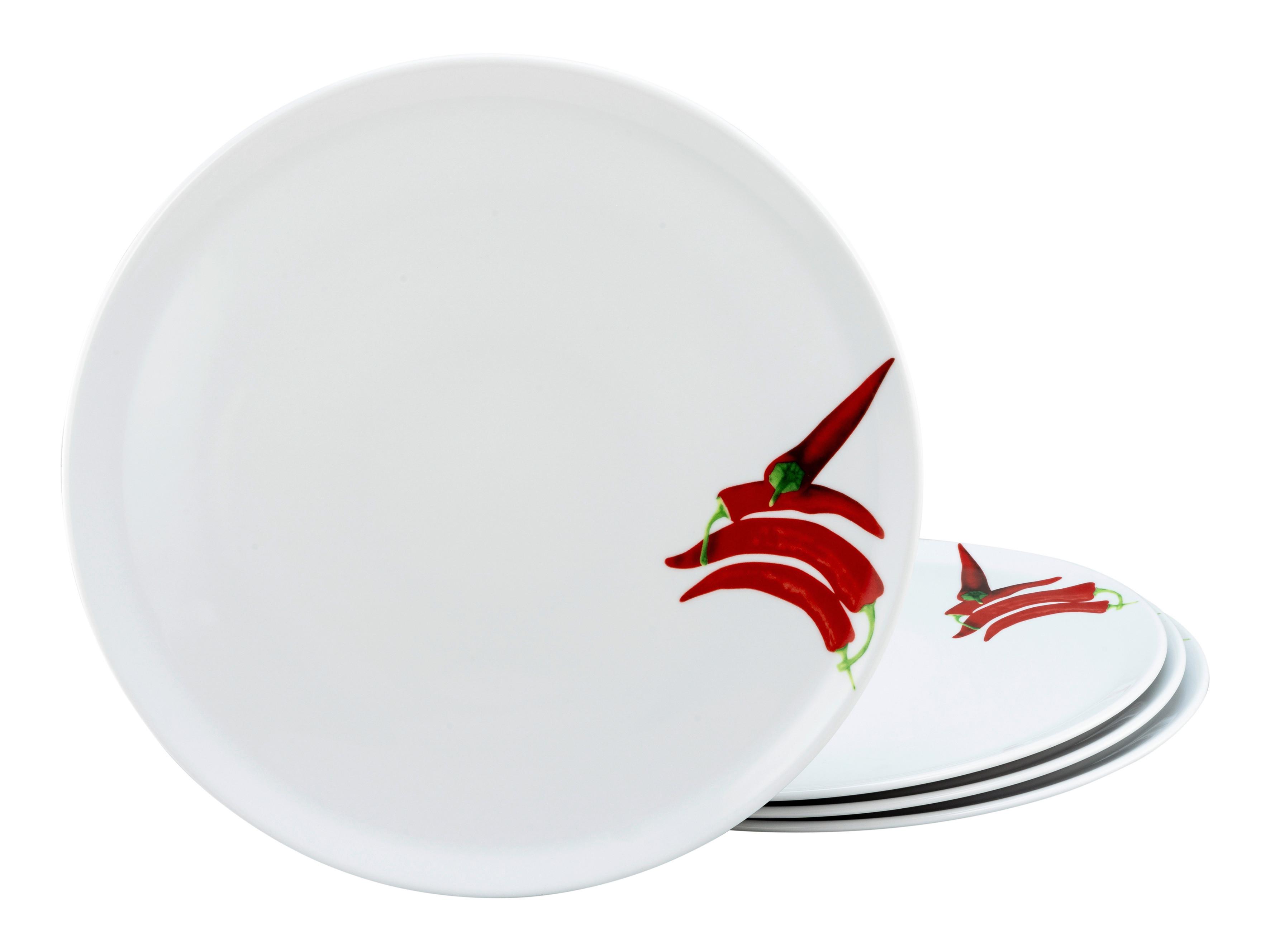 Pizzatellerset Europa Chilli in Weiß 4-teilig - Rot/Weiß, KONVENTIONELL, Keramik (33cm) - Creatable