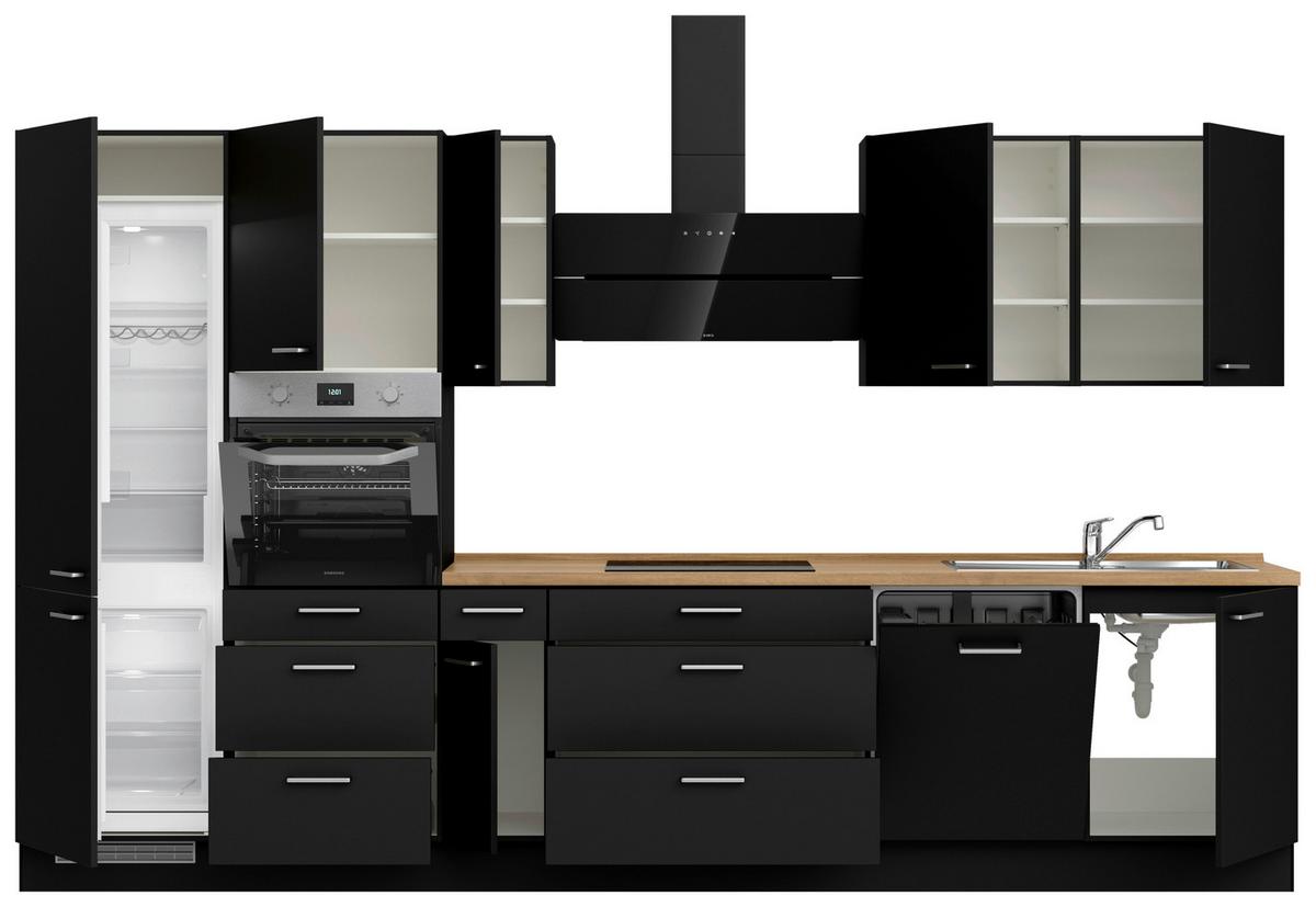 Küchenblock Touch High m. Geräten Schwarz - Edelstahlfarben/Eichefarben, MODERN, Holzwerkstoff/Metall (360cm) - Nobilia