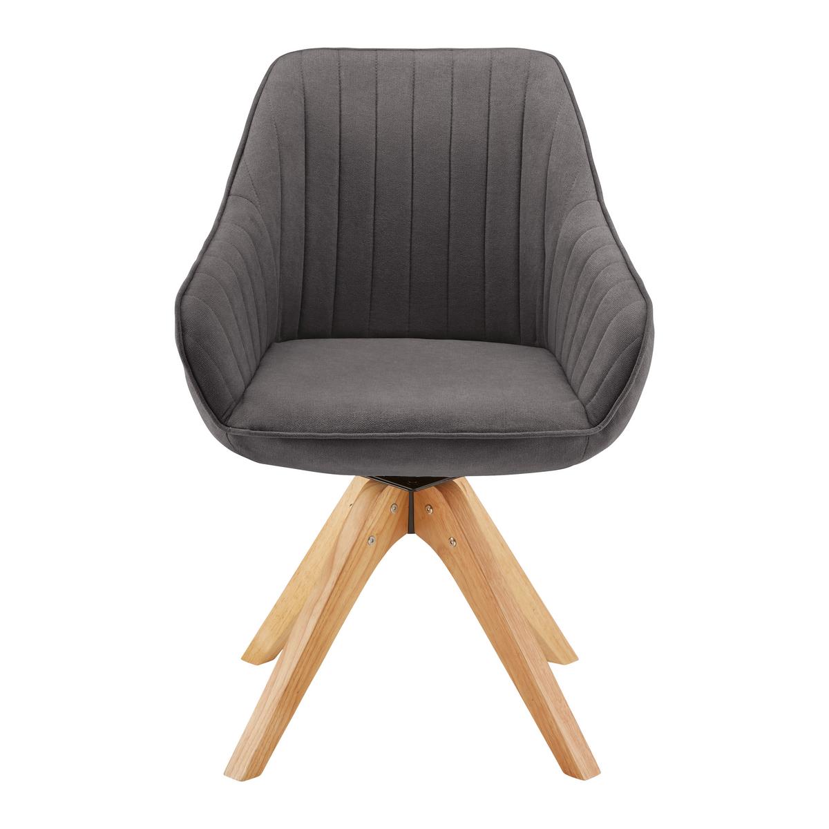Armlehnstuhl Leonie Grau Webstoff Drehbar Gepolstert - Eichefarben/Grau, MODERN, Holz/Textil (60/84/61cm) - Bessagi Home
