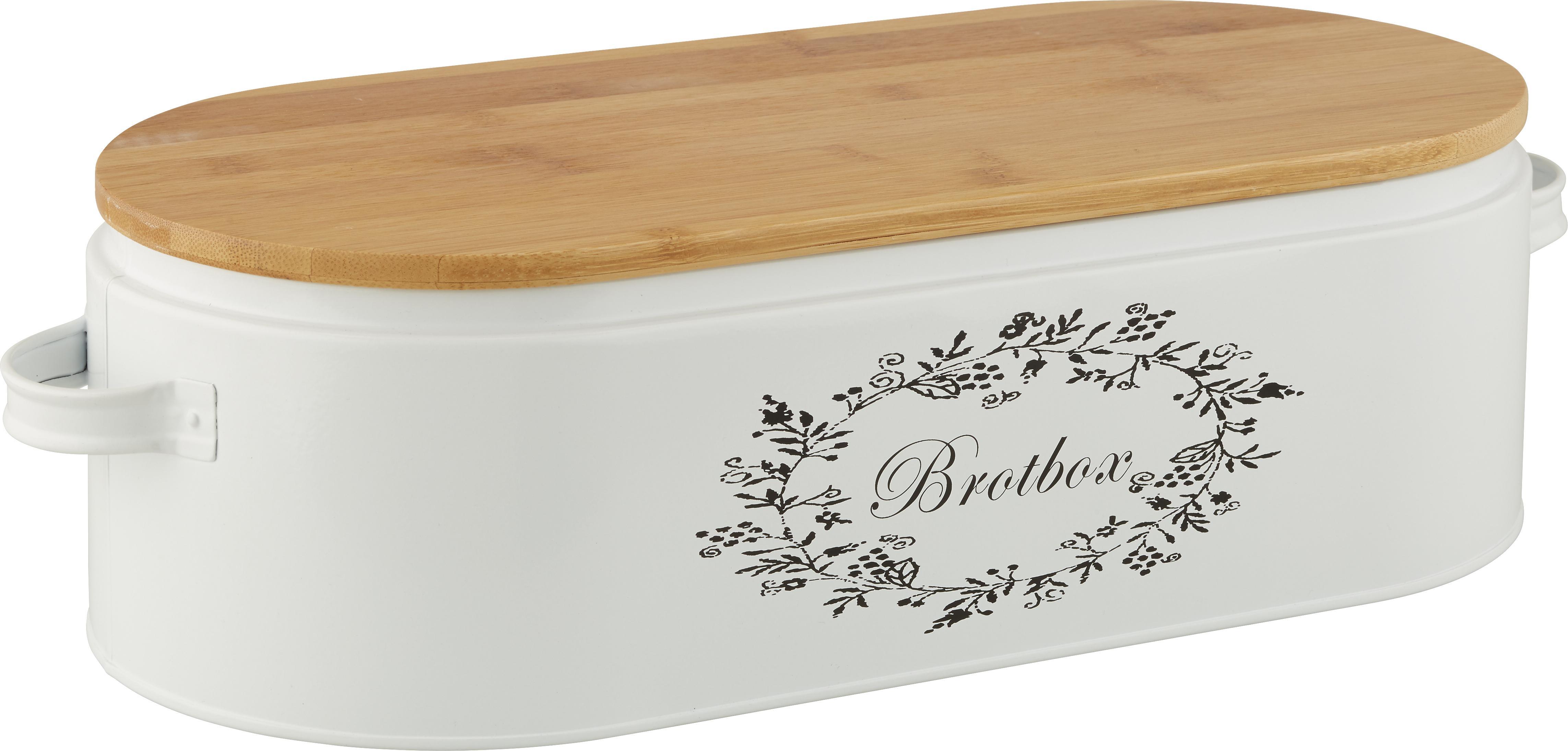 Brotbox Lore Weiß Echtholz - Weiß/Naturfarben, ROMANTIK / LANDHAUS, Holz/Metall (43,5/20,5/13cm) - Zandiara