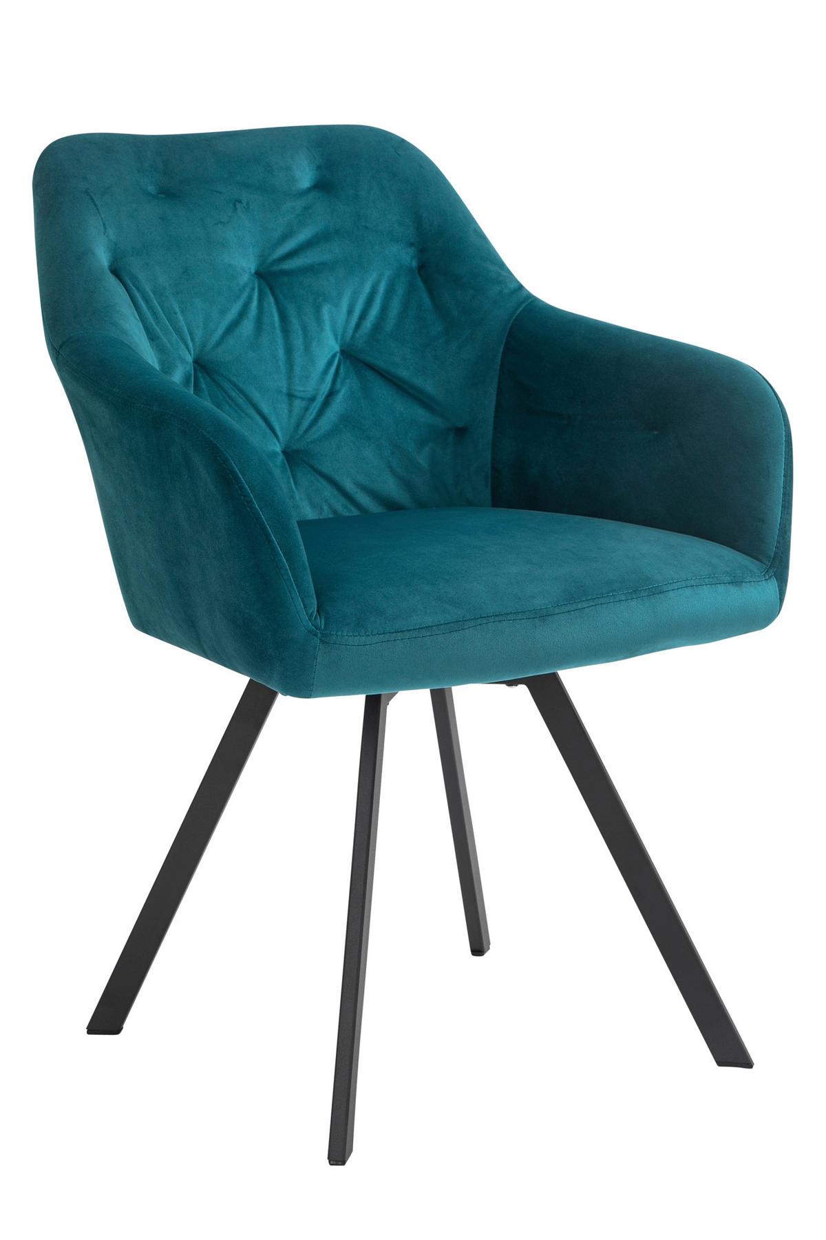 Naslanjač Samt, Turkizna, Vrtljiv - turkizna/črna, Moderno, kovina/tekstil (61/85/62cm) - Livetastic