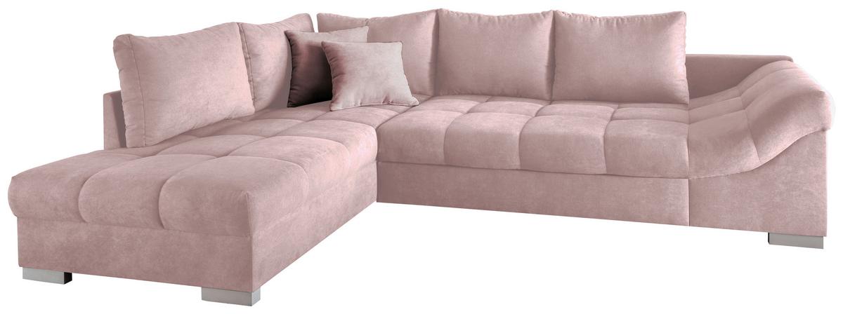 Wohnlandschaft Alvito Rosa Nylon/Mikrofaser - Silberfarben/Rosa, Design, Holz/Textil (202/298cm) - MID.YOU