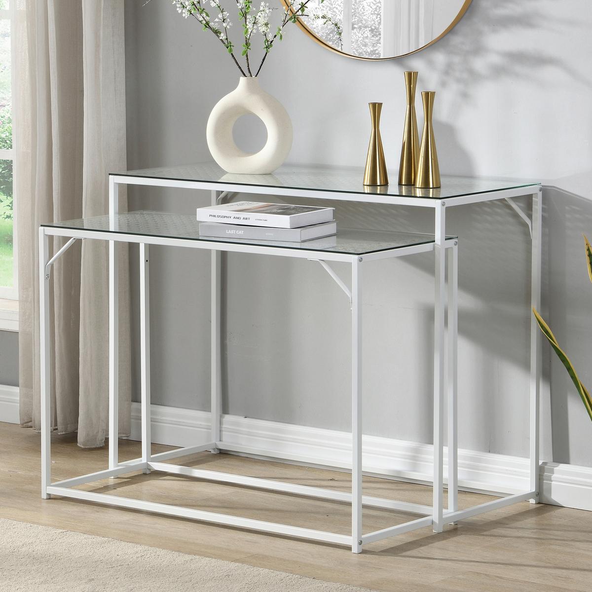 Beistelltischset Wl7.332 - Weiss, Design, Glas/Metall (100/40/77cm) - MID.YOU