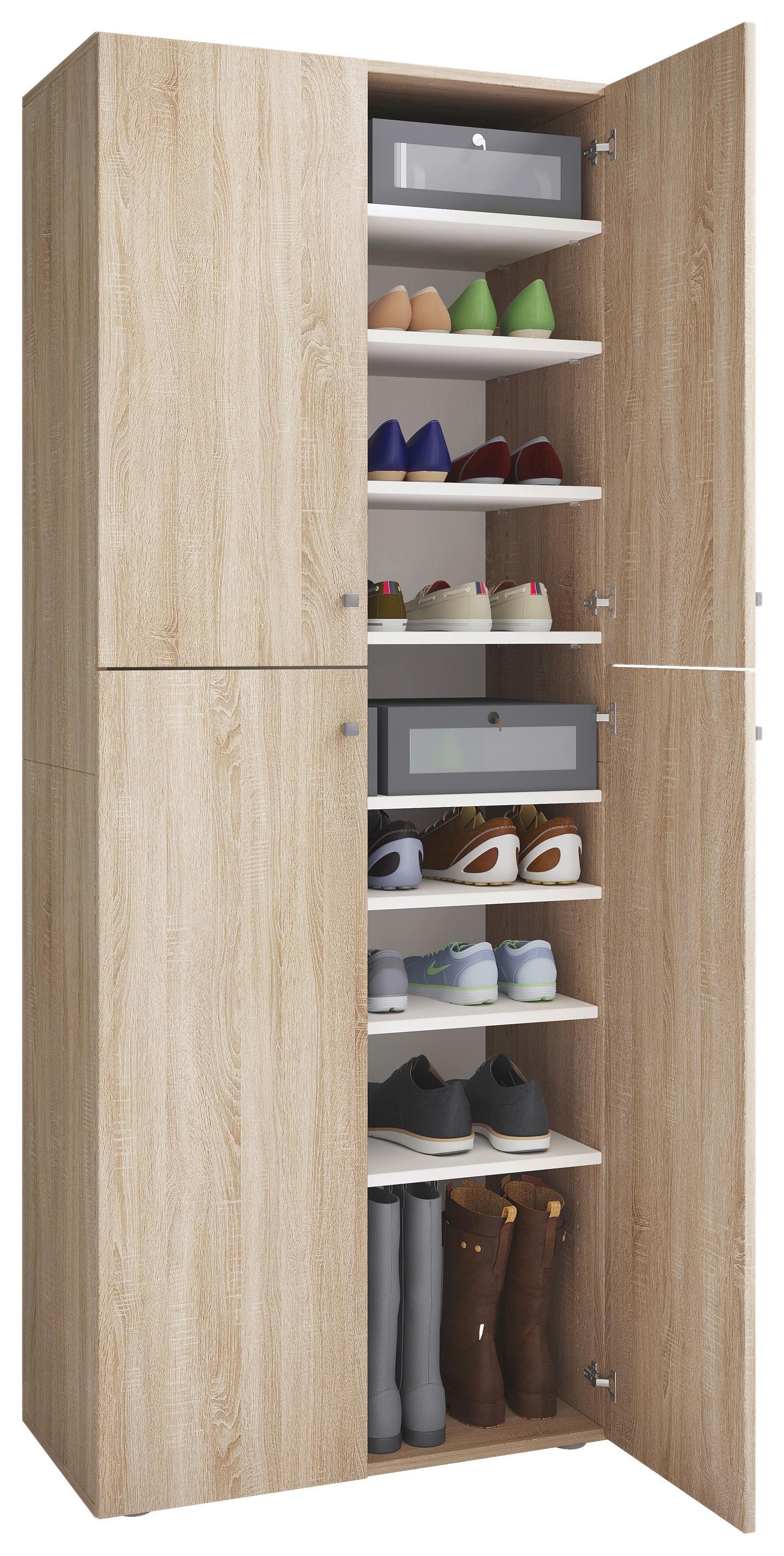 Schuhschrank Lona XXL ca.70x182x37cm Eichefarben - Eichefarben/Silberfarben, KONVENTIONELL, Holzwerkstoff/Kunststoff (70/182/37cm) - MID.YOU