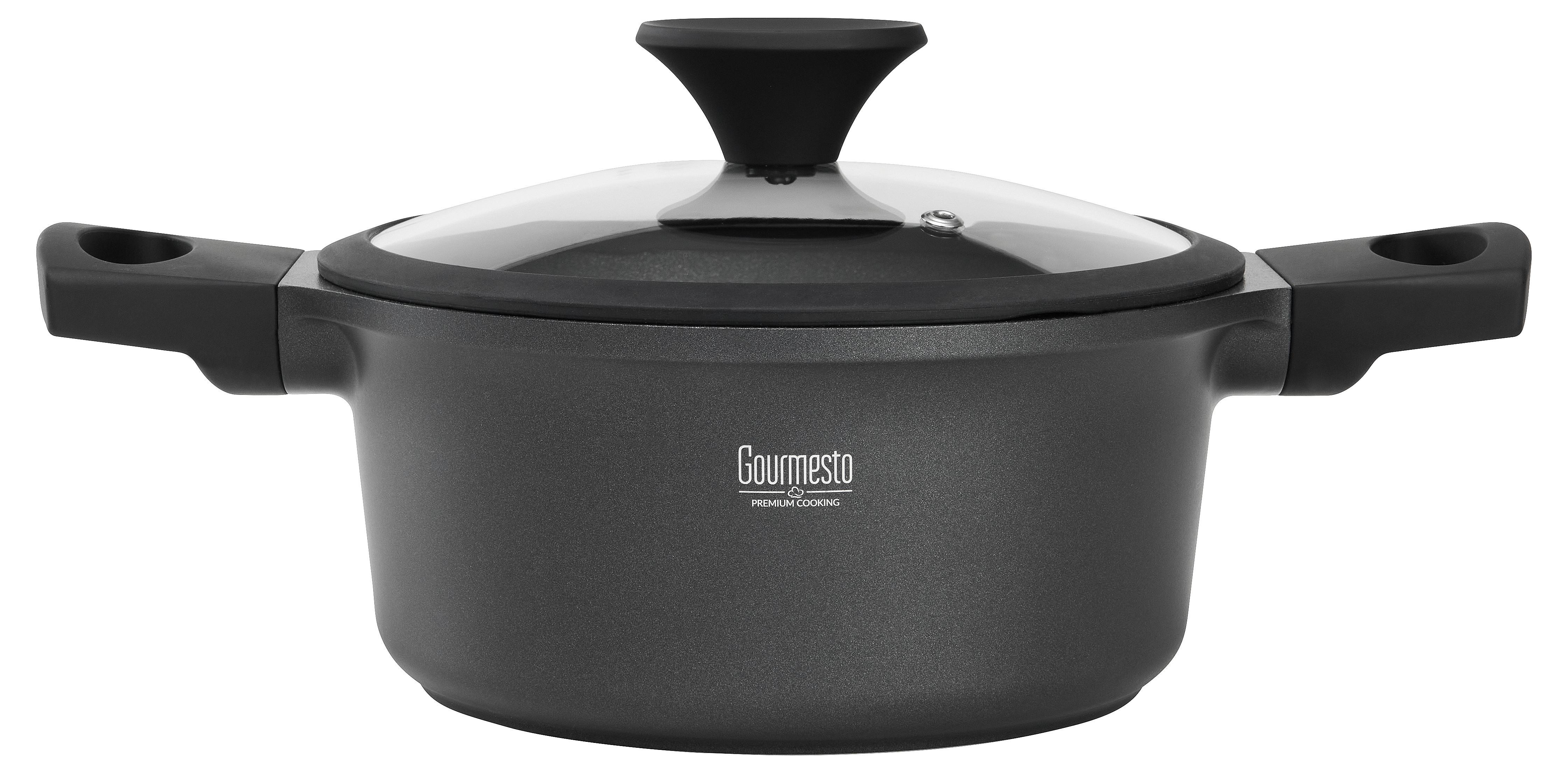 Kochtopf Black Line in Schwarz Ø ca. 20cm - Klar/Schwarz, KONVENTIONELL, Glas/Kunststoff (20/9,6cm) - Gourmesto