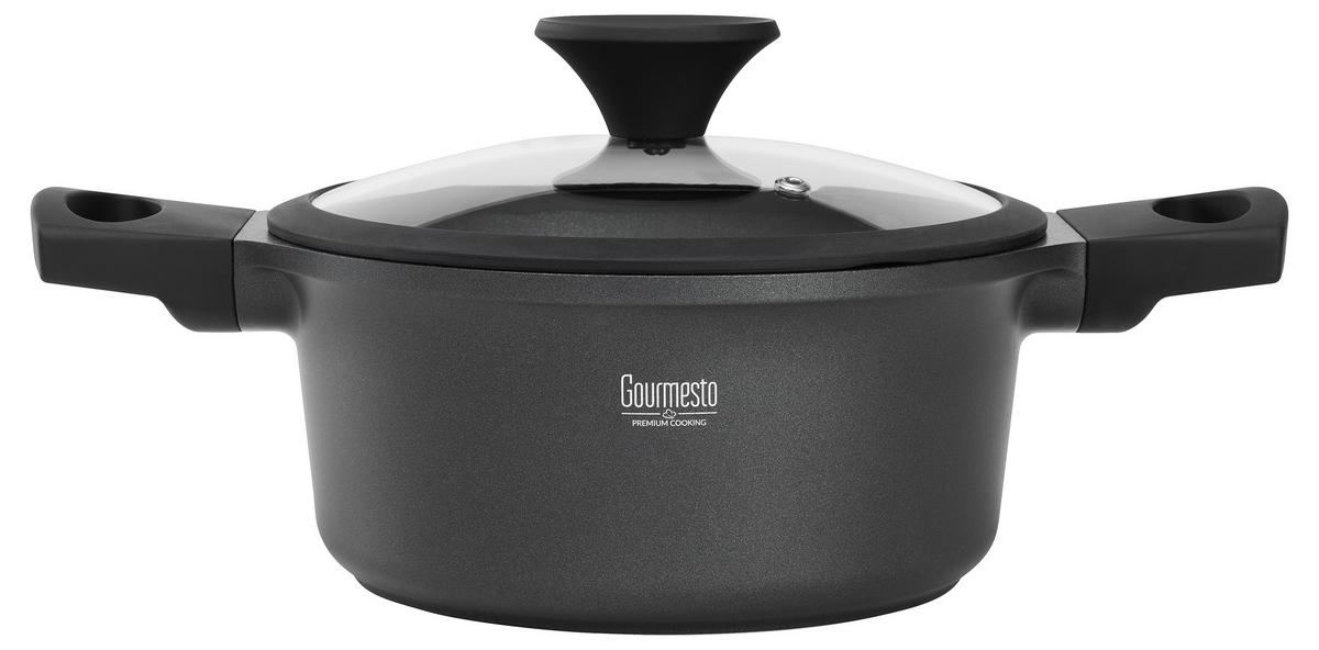 Kochtopf Black Line in Schwarz Ø ca. 20cm - Klar/Schwarz, KONVENTIONELL, Glas/Kunststoff (20/9,6cm) - Gourmesto