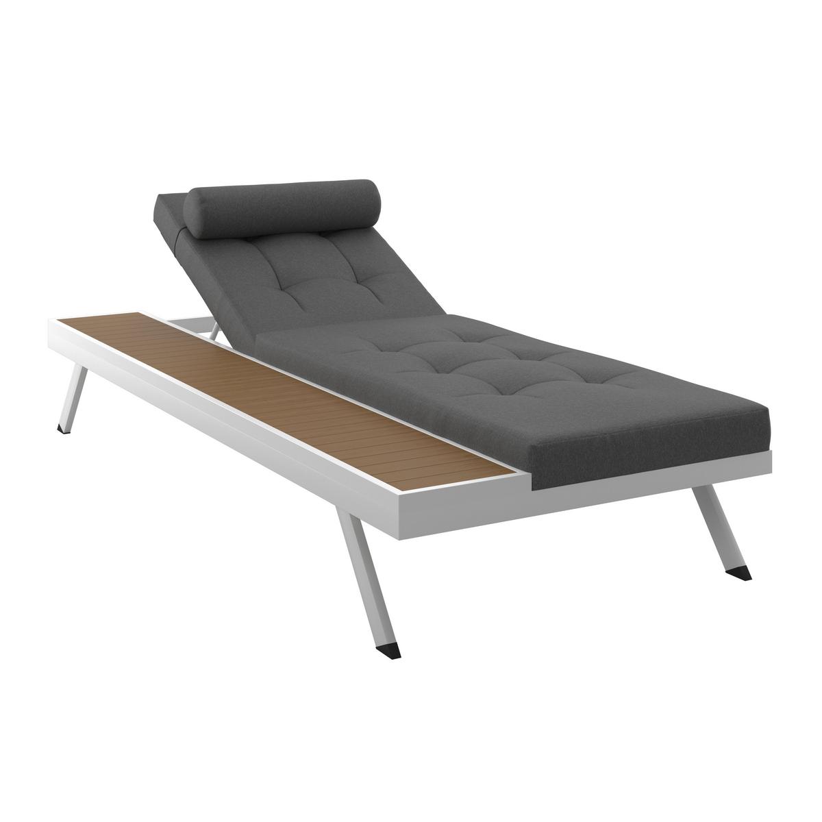 GARTENLIEGE AVOLINA - Weiss/Dunkelgrau, Modern, Kunststoff/Textil (199/30/86cm) - Bessagi Garden