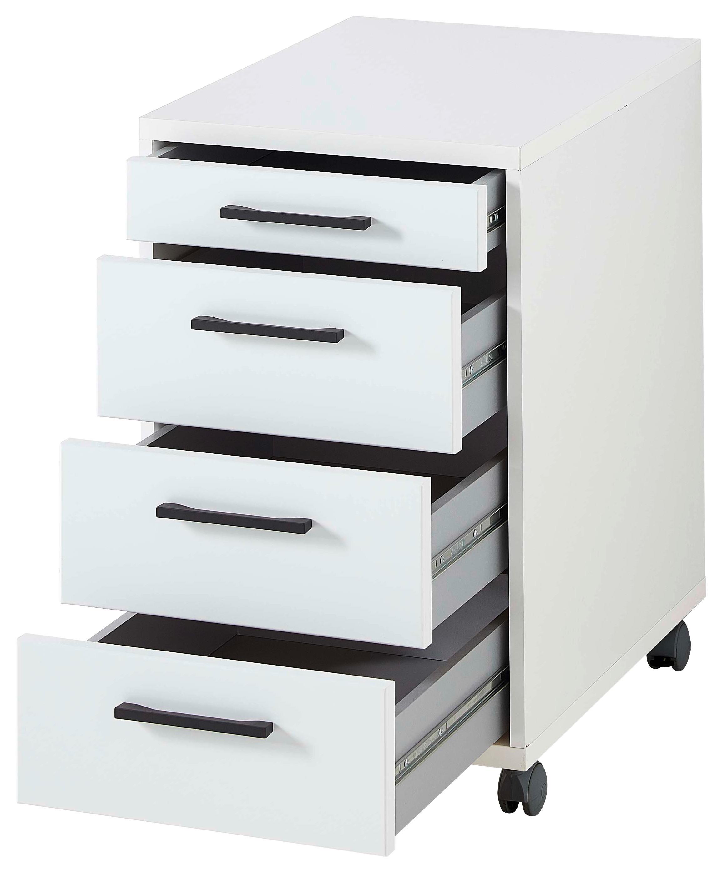 KONTENER NA KÓŁKACH INNO4HOME - biały/czarny, Basics, materiał drewnopochodny/metal (43/68/55cm) - Livetastic