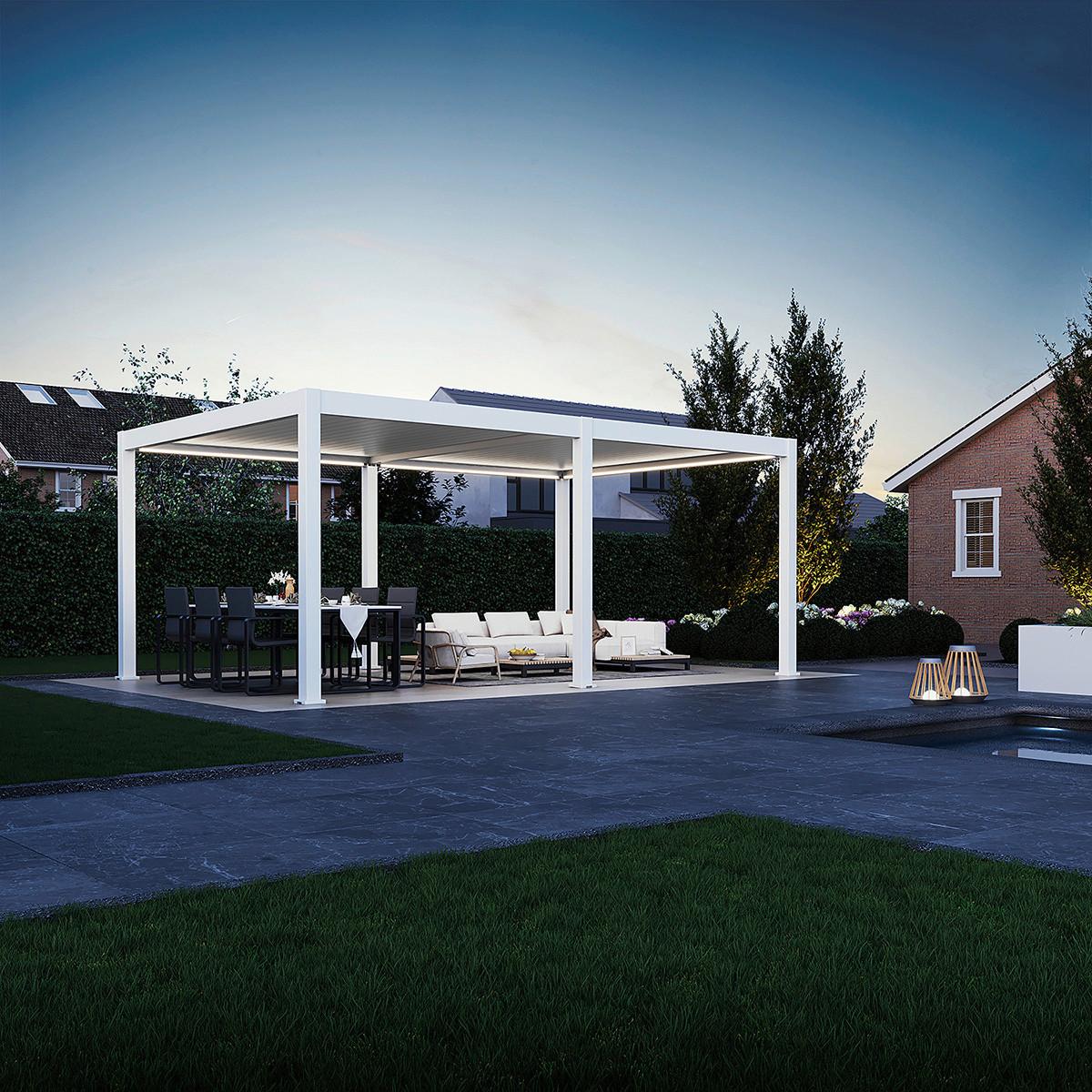 Pergola Deluxe Plus m. LED ca. 600x400 cm Weiß Netzbetr - Weiß, Basics, Metall (600/255/400cm) - Gardenson