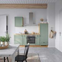 Küchenblock Cascada Low m. Geräten Schilfgrün - Schilfgrün/Eichefarben, MODERN, Holzwerkstoff/Metall (240cm) - Nobilia