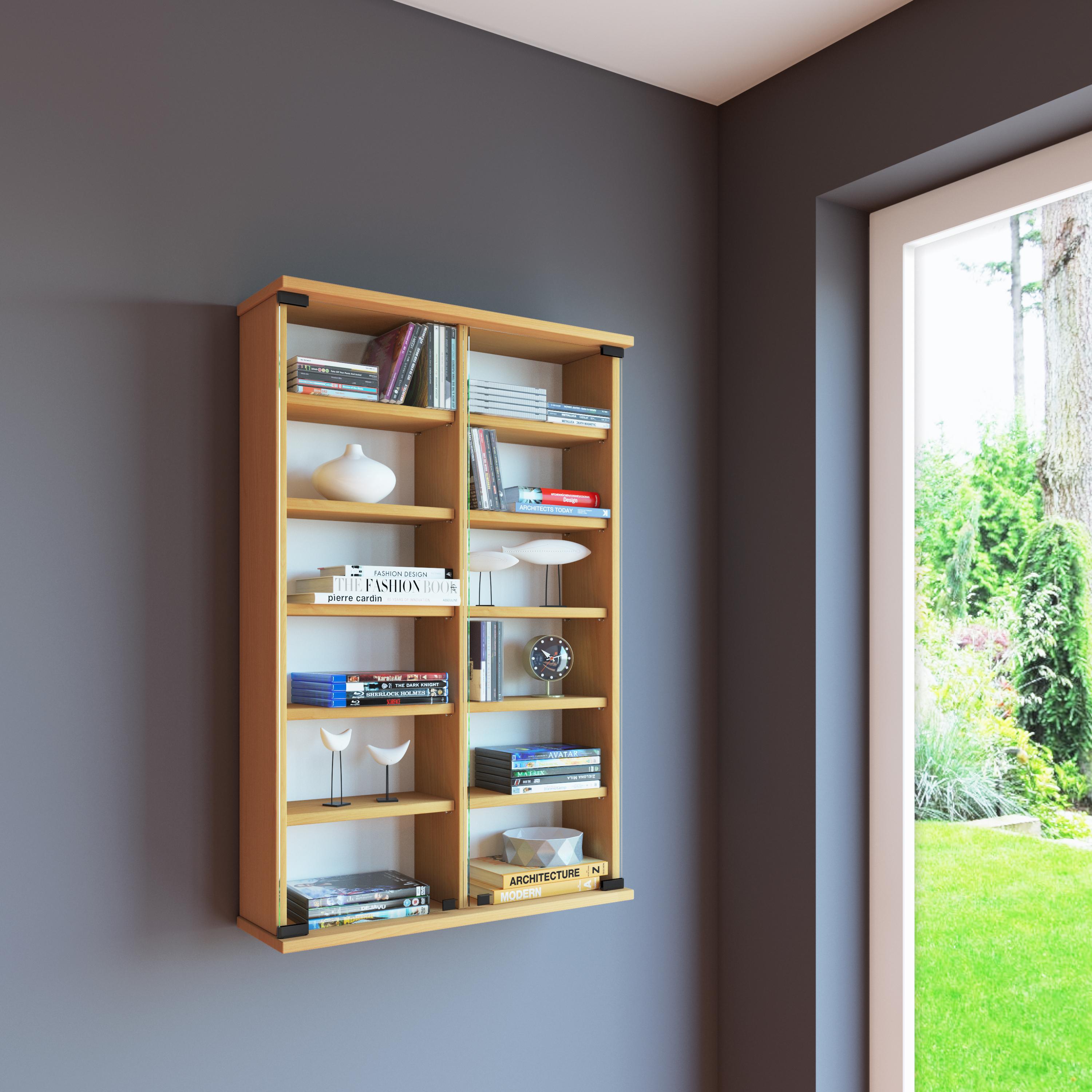 CD-Regal Zuntisa in Buchefarbe, B: 60 cm - Buchefarben, KONVENTIONELL, Glas/Holzwerkstoff (60/91,5/18cm) - MID.YOU