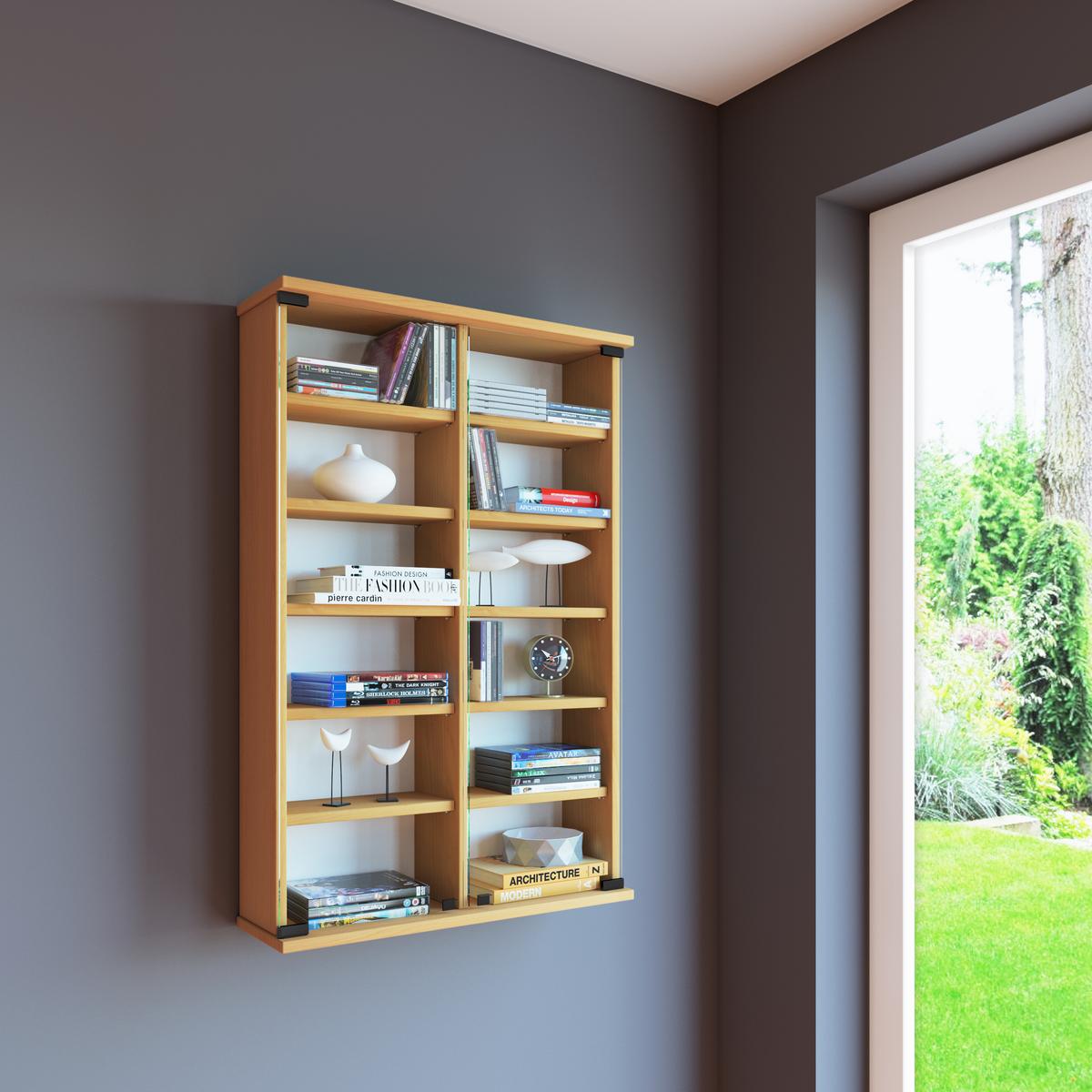 CD-Regal Zuntisa in Buchefarbe, B: 60 cm - Buchefarben, KONVENTIONELL, Glas/Holzwerkstoff (60/91,5/18cm) - MID.YOU