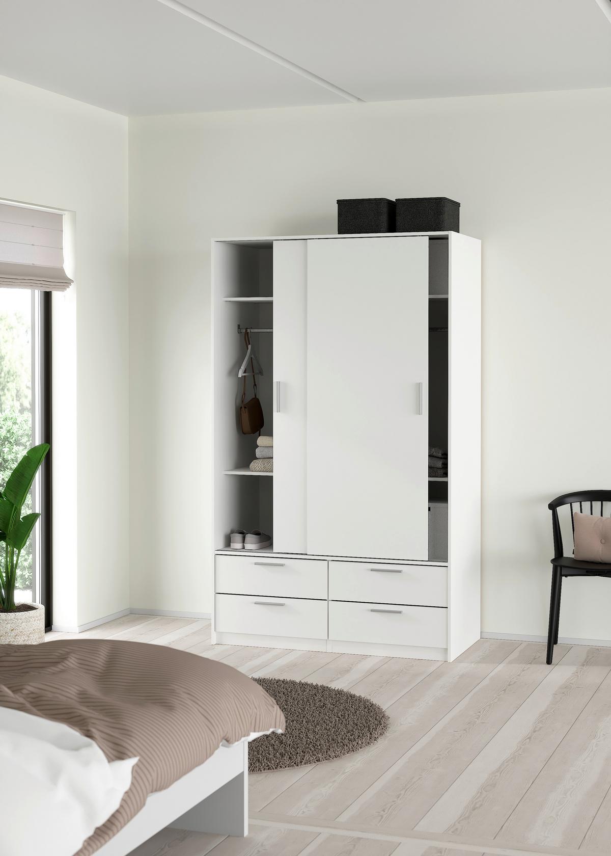 Omara Z Drsnimi Vrati Line, Bela - srebrne barve/bela, Moderno, kovina/leseni material (121,2/200/60,3cm) - MID.YOU