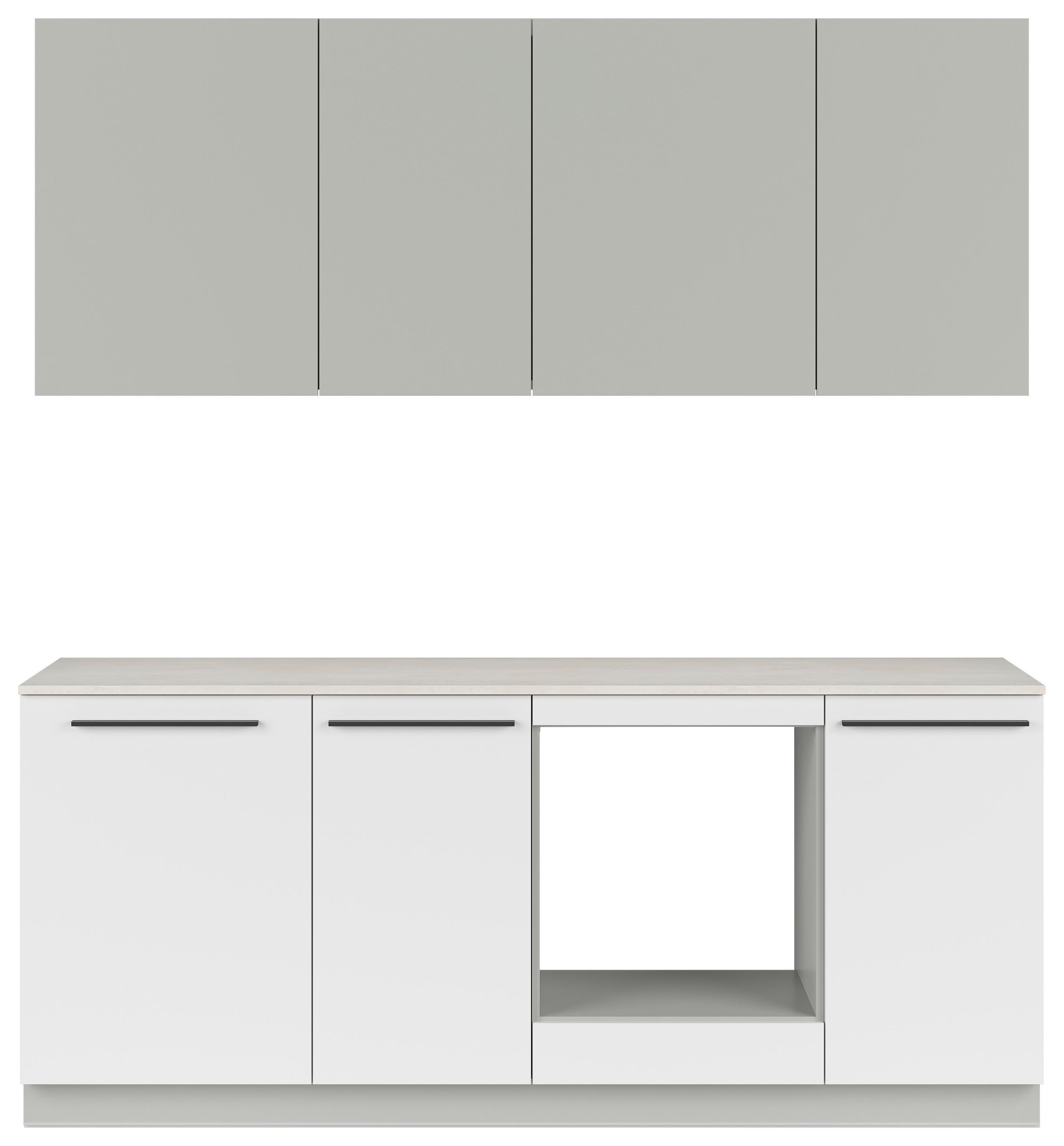 Küchenblock Milino o. Geräte Weiss/Grau - Hellgrau/Schwarz, Basics, Holzwerkstoff/Kunststoff (210cm) - Visiona
