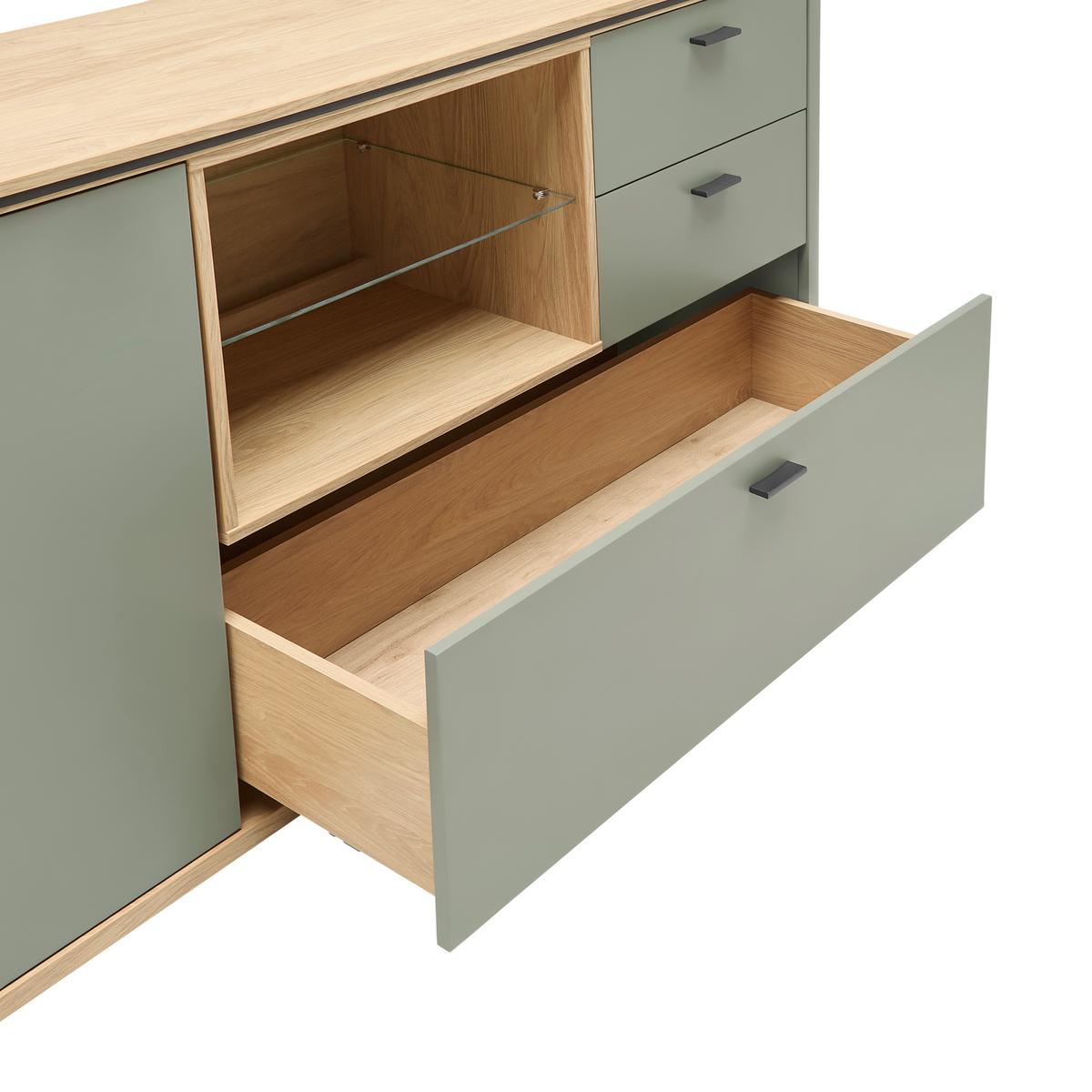 Sideboard Lagos Salbeigrün/Eiche Artisan - Salbeigrün/Anthrazit, Modern, Glas/Holzwerkstoff (210,2/87,5/42,5cm) - Premium Living