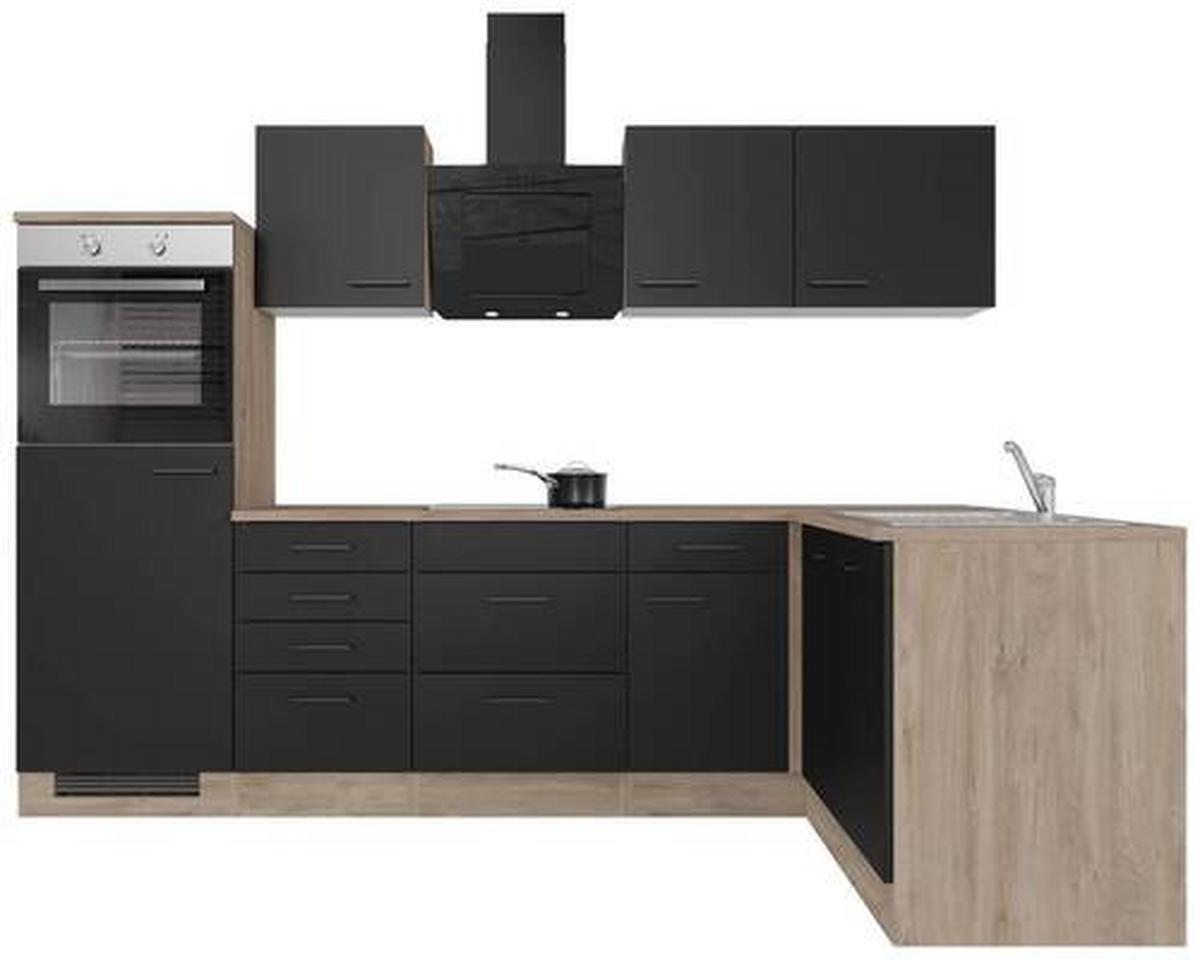 Kotna Kuhinja Capri, Črna, Hrast - črna/barve hrasta, Konvencionalno, kovina/leseni material (280/170cm) - FlexWell
