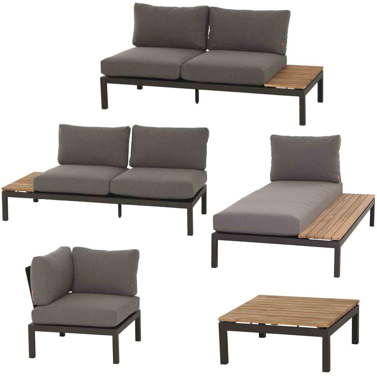 Modul-Loungegarnitur 5-tlg. Grau Teakholz - Anthrazit/Grau, KONVENTIONELL, Holz/Textil (252/84/354cm) - Siena Garden