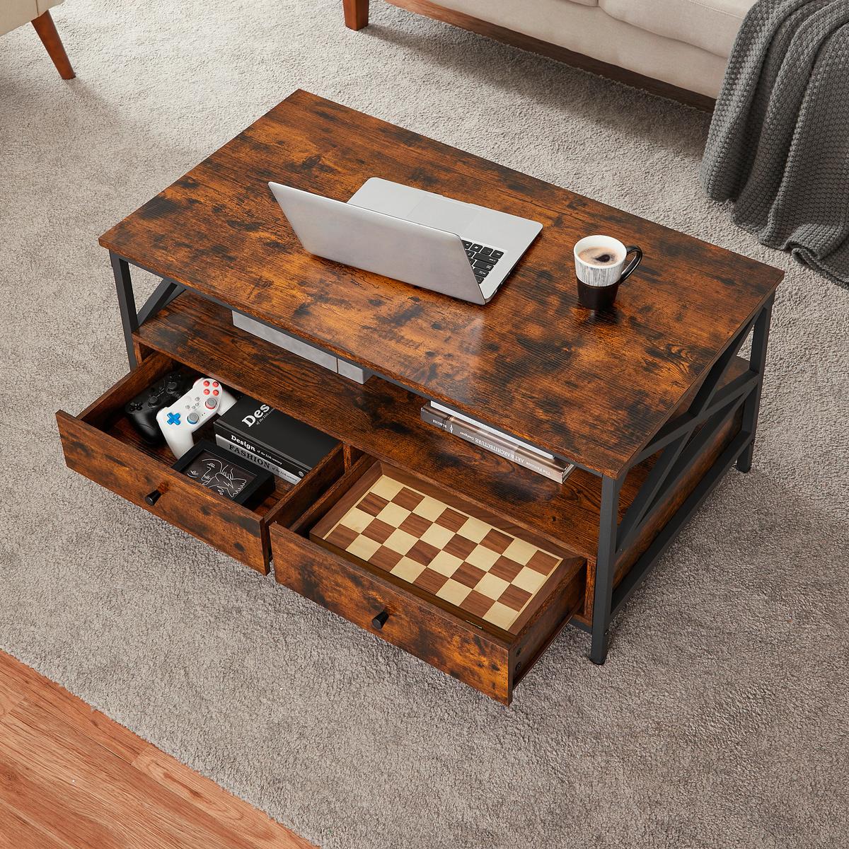 Couchtisch in Schwarz, Dunkelbraun, rechteckig - Dunkelbraun/Schwarz, Trend, Holzwerkstoff/Metall (100/55/45cm) - MID.YOU