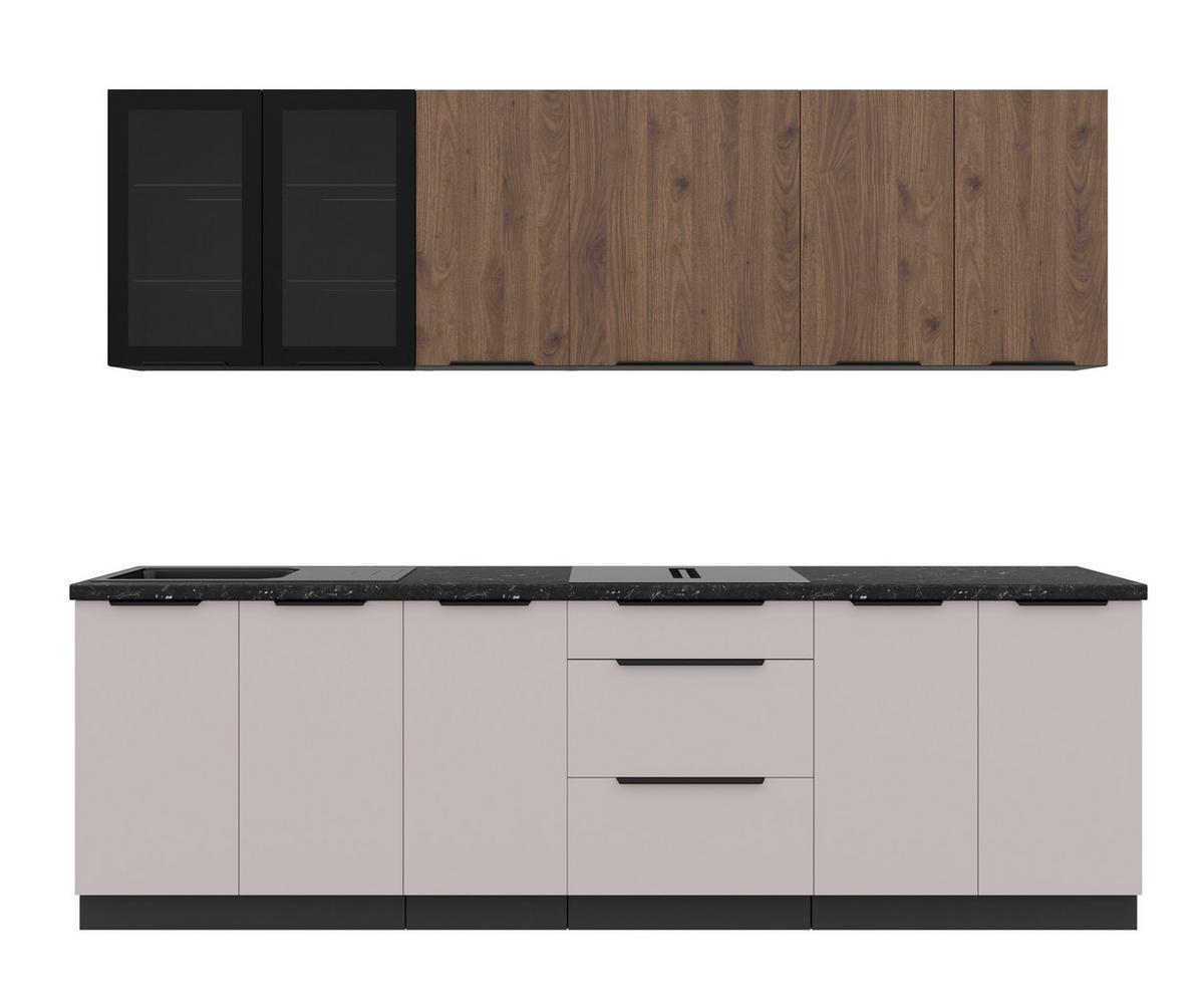 Blok Kuhinja Arona/monza - kašmir/boja orahovog drveta, Moderno, staklo/metal (260/210/60cm) - Modern Living