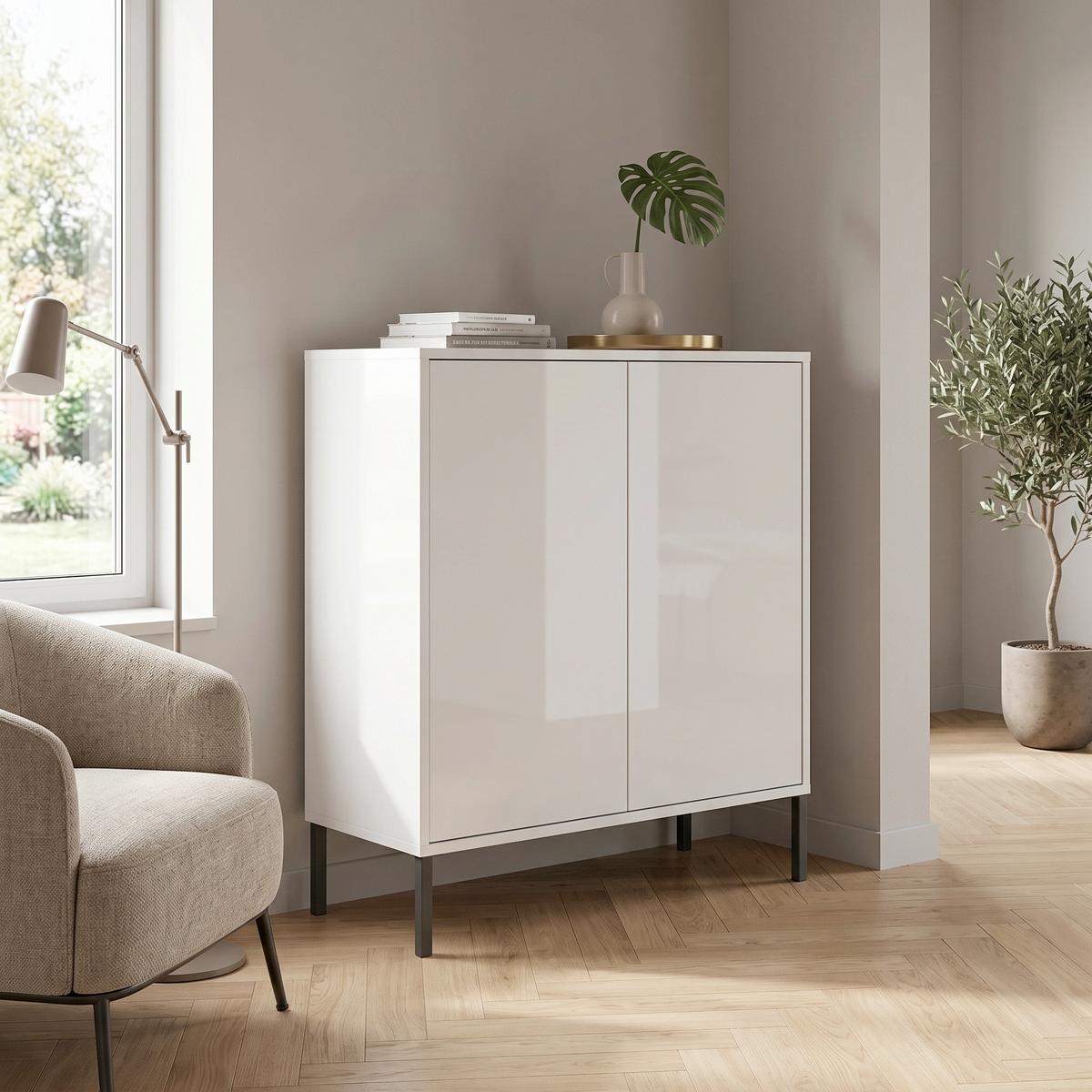 Kommode Mailand Typ 4 Weiß - Weiß Hochglanz/Anthrazit, MODERN, Holzwerkstoff/Metall (79/86/33cm) - MID.YOU