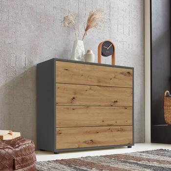 Kommode Mailand Typ 3 Anthrazit/Eichefarben - Anthrazit/Schwarz, MODERN, Holzwerkstoff/Kunststoff (79/73/33cm) - MID.YOU