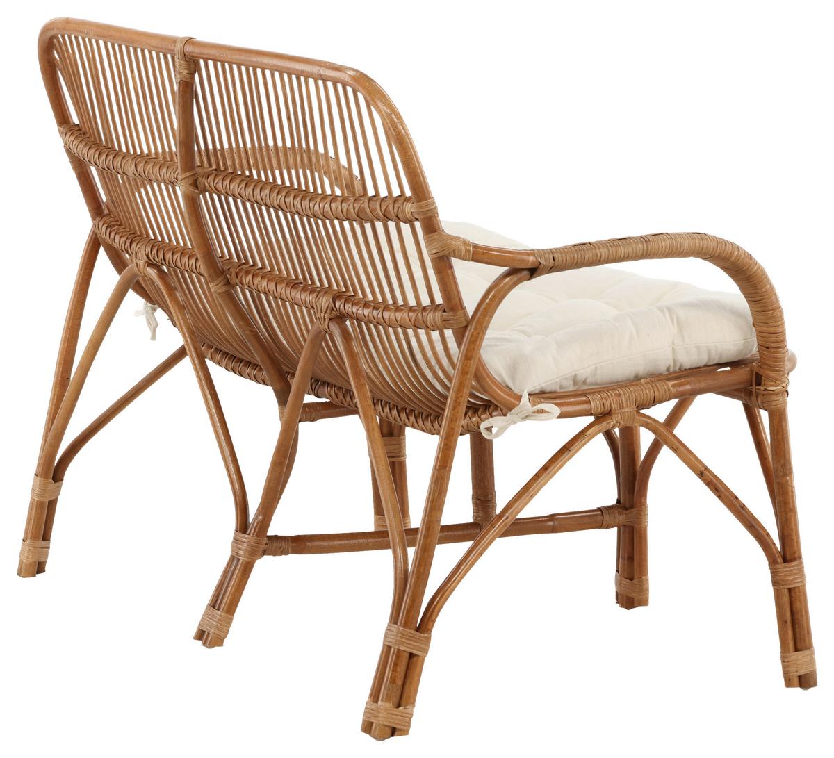 Loungsofa Nella Rattan ca. 130x93x82 cm - Weiß/Naturfarben, KONVENTIONELL, Holz (130/93/82cm) - Gardenson